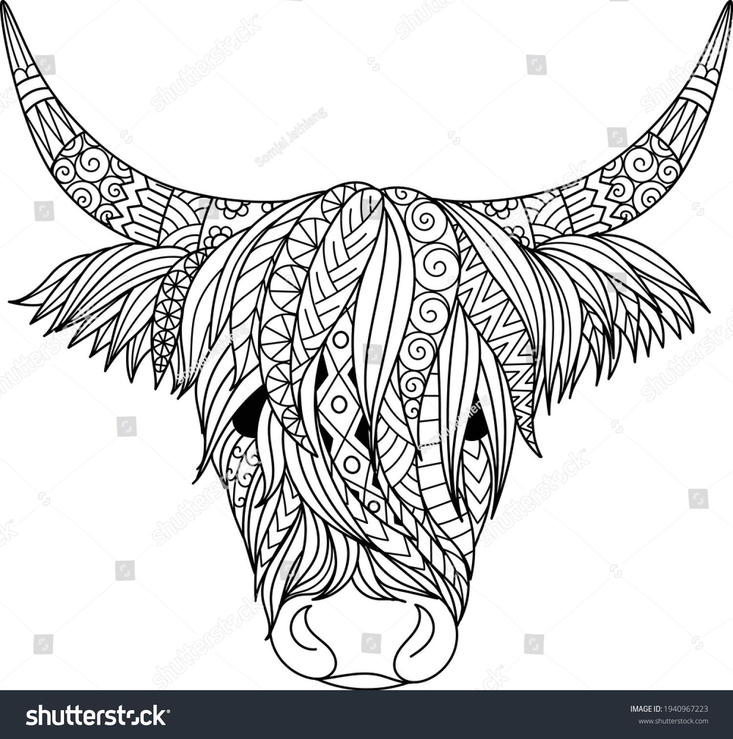 Highland cow design for coloring book coloring Royalty Free Stock