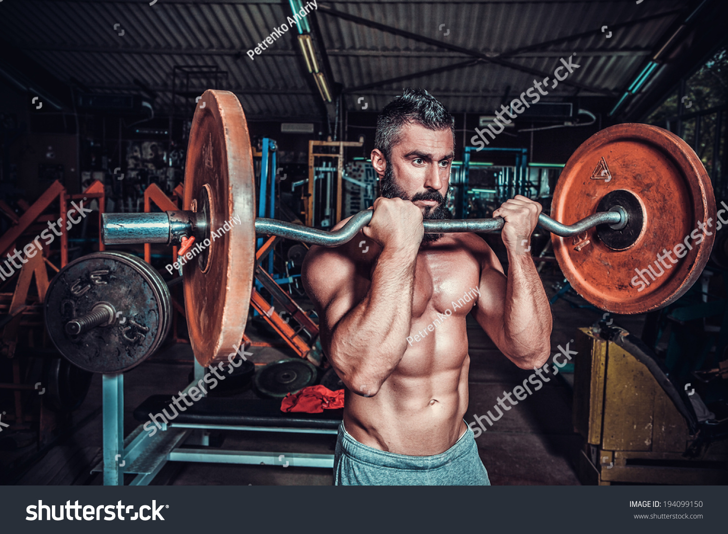 bodybuilder in training room  #194099150