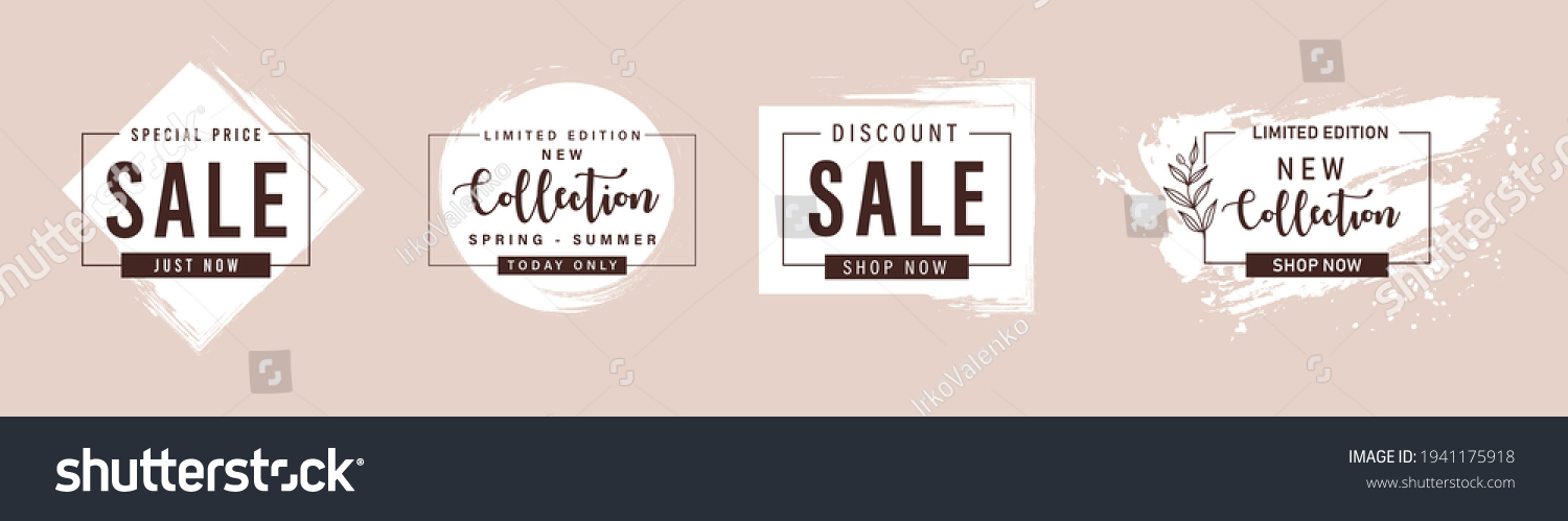 Grunge frames with text sale,new collection,super big finale special offer.Spring floral pink border background with scuffs white.Border for banner,flyer,social media.Vector template poster discount #1941175918