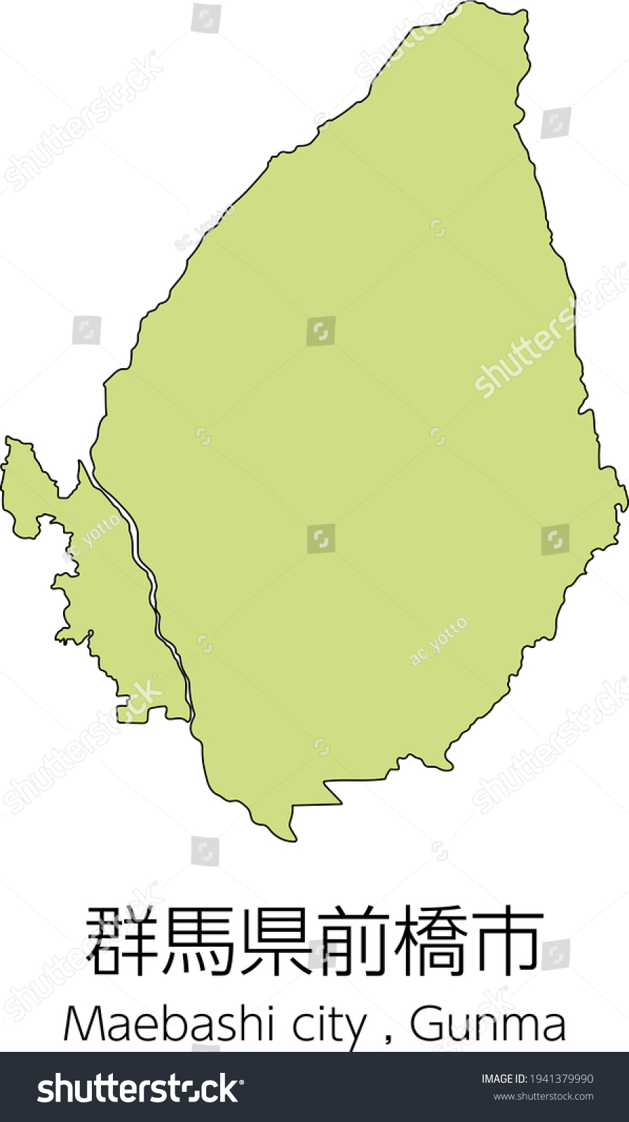 Map of Maebashi City, Gunma Prefecture, Japan Royalty Free Stock Vector 1941379990