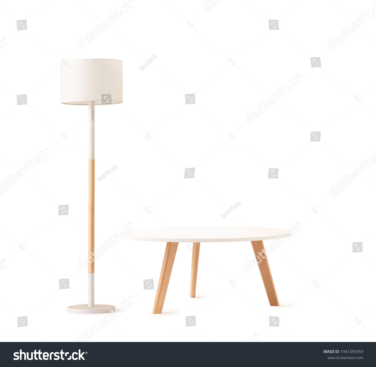 Coffee table and floor lamp isolated on white background #1941395359