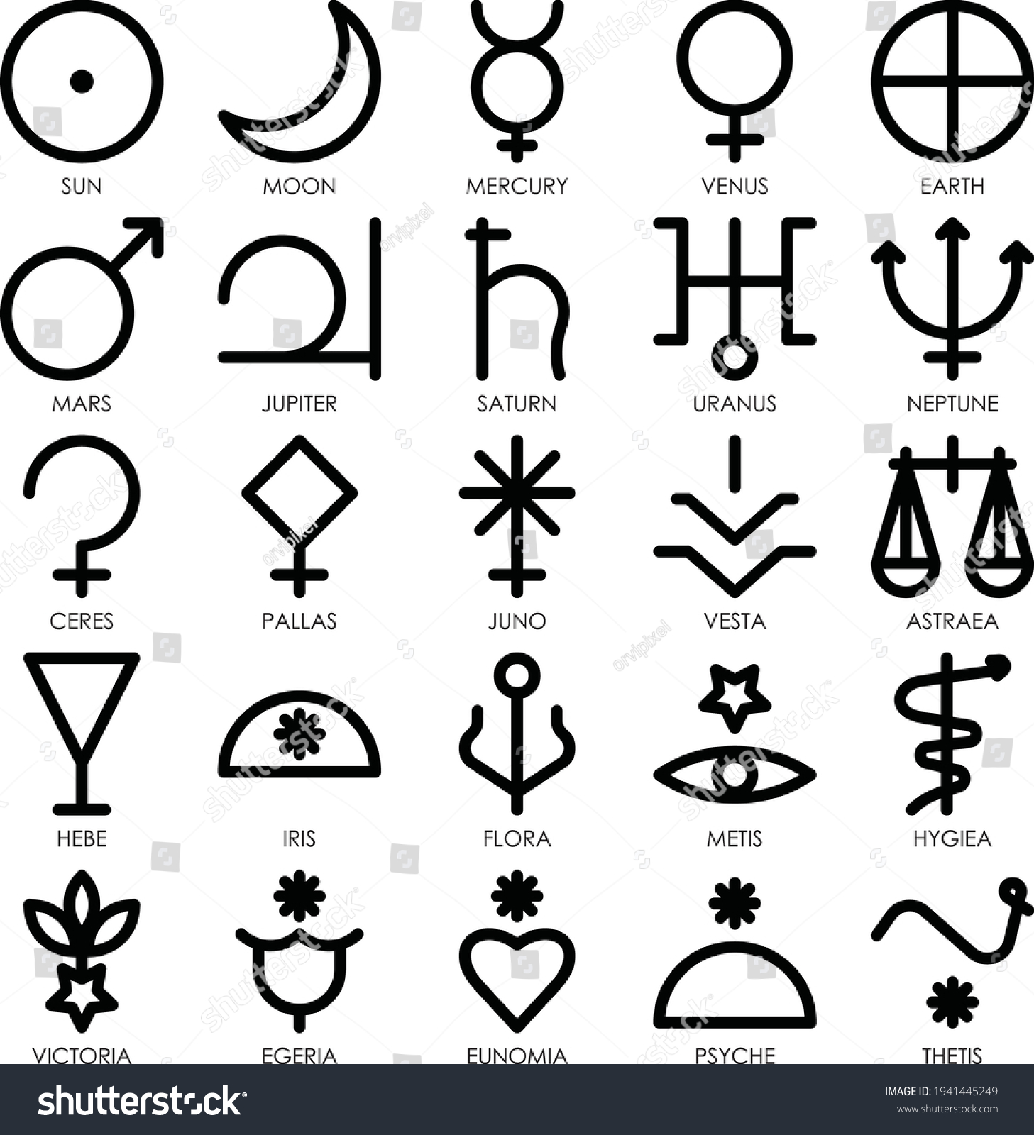 astronomical symbols icons pack outline style - Royalty Free Stock ...