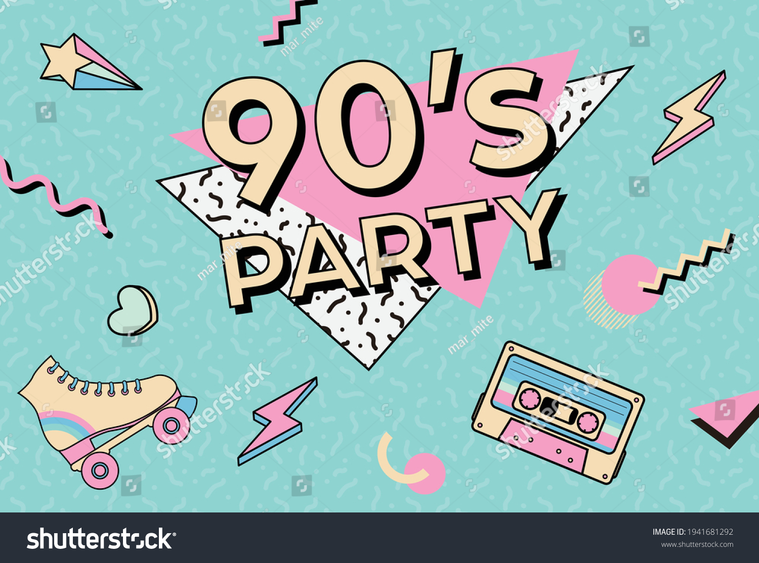 vector background with 90's style illustrations - Royalty Free Stock ...