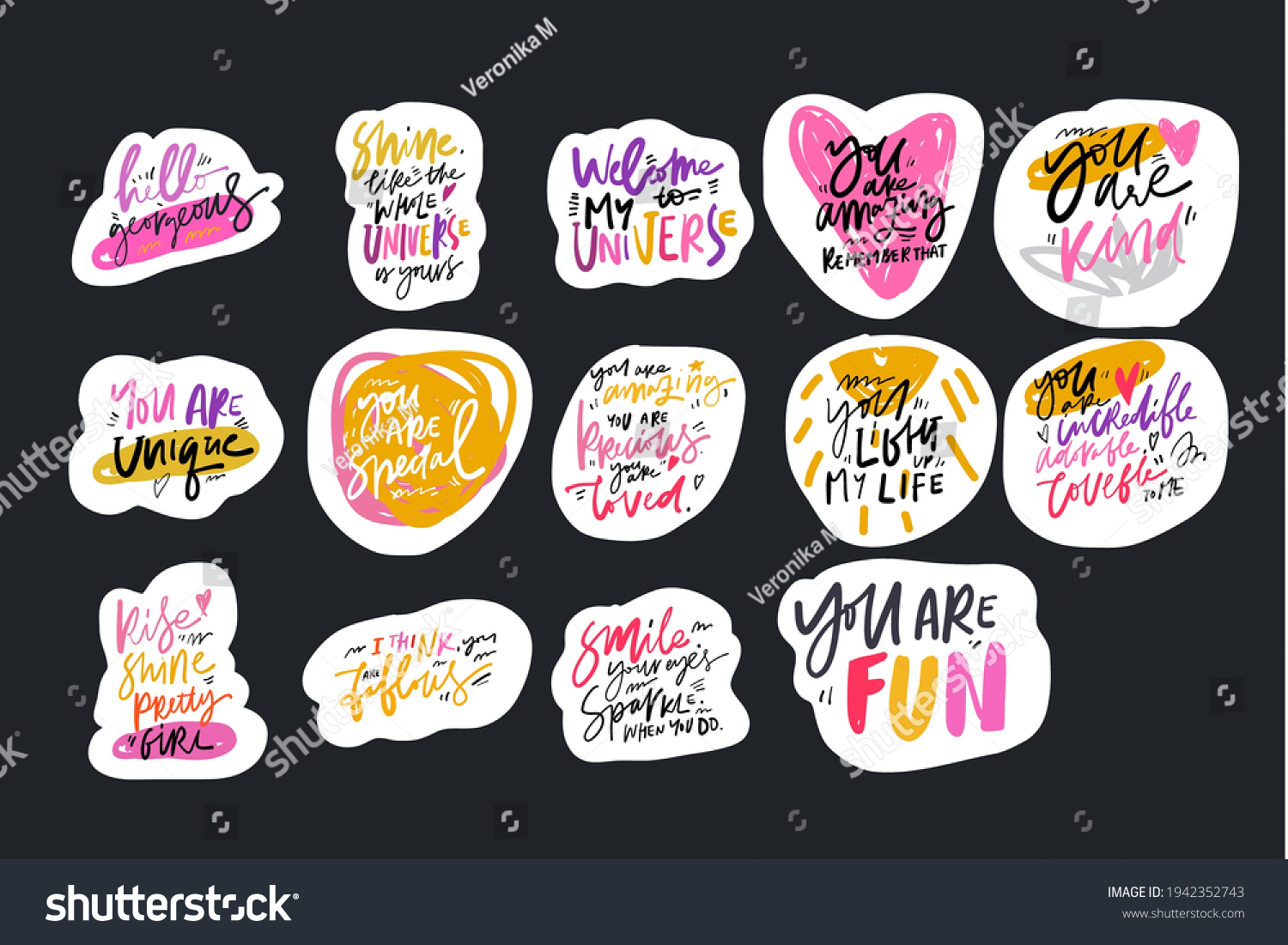 Compliment sticker. Hand lettering set - Royalty Free Stock Vector ...