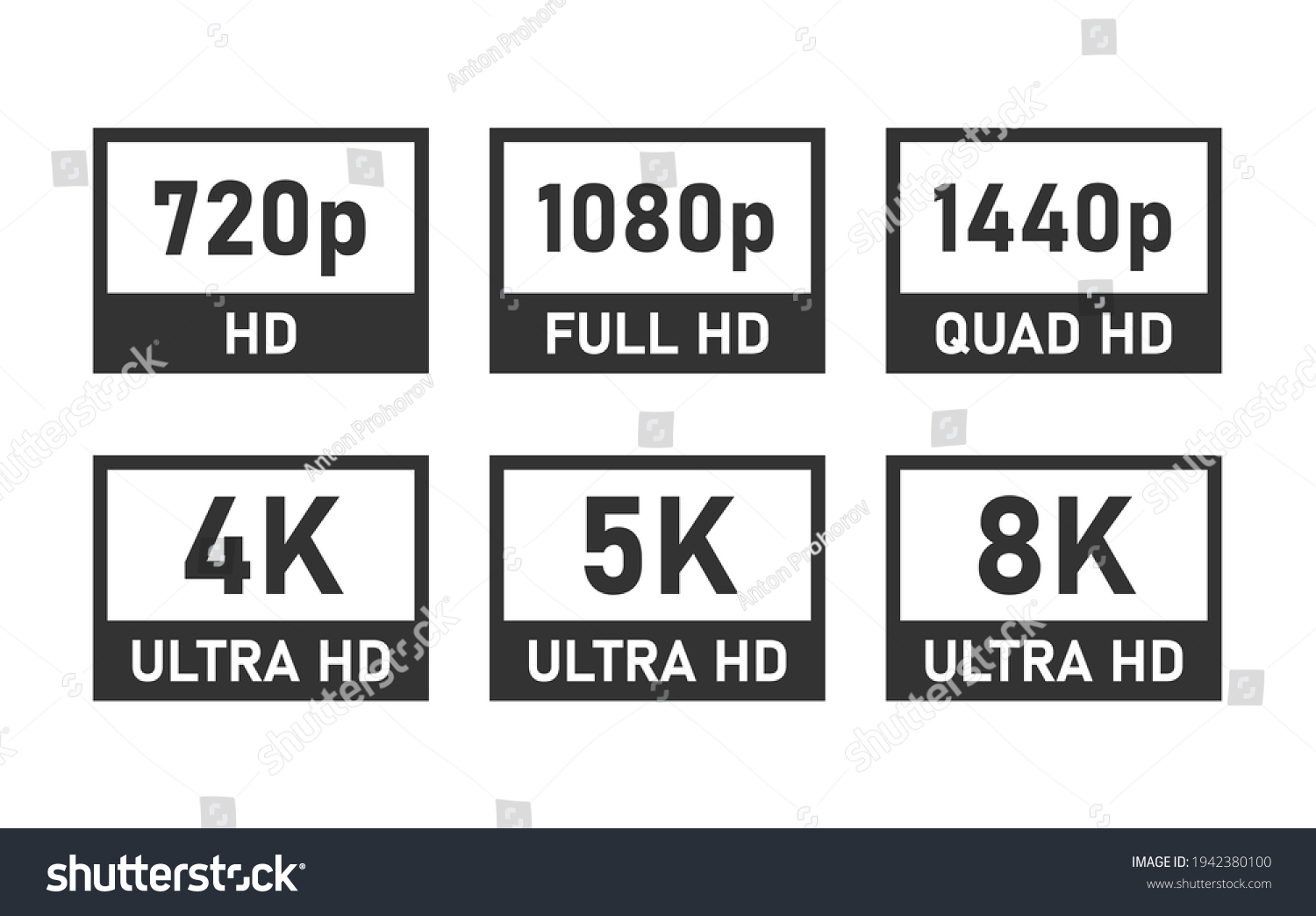 display resolution icons, 4K UHD, 8K, Quad HD, - Royalty Free Stock ...