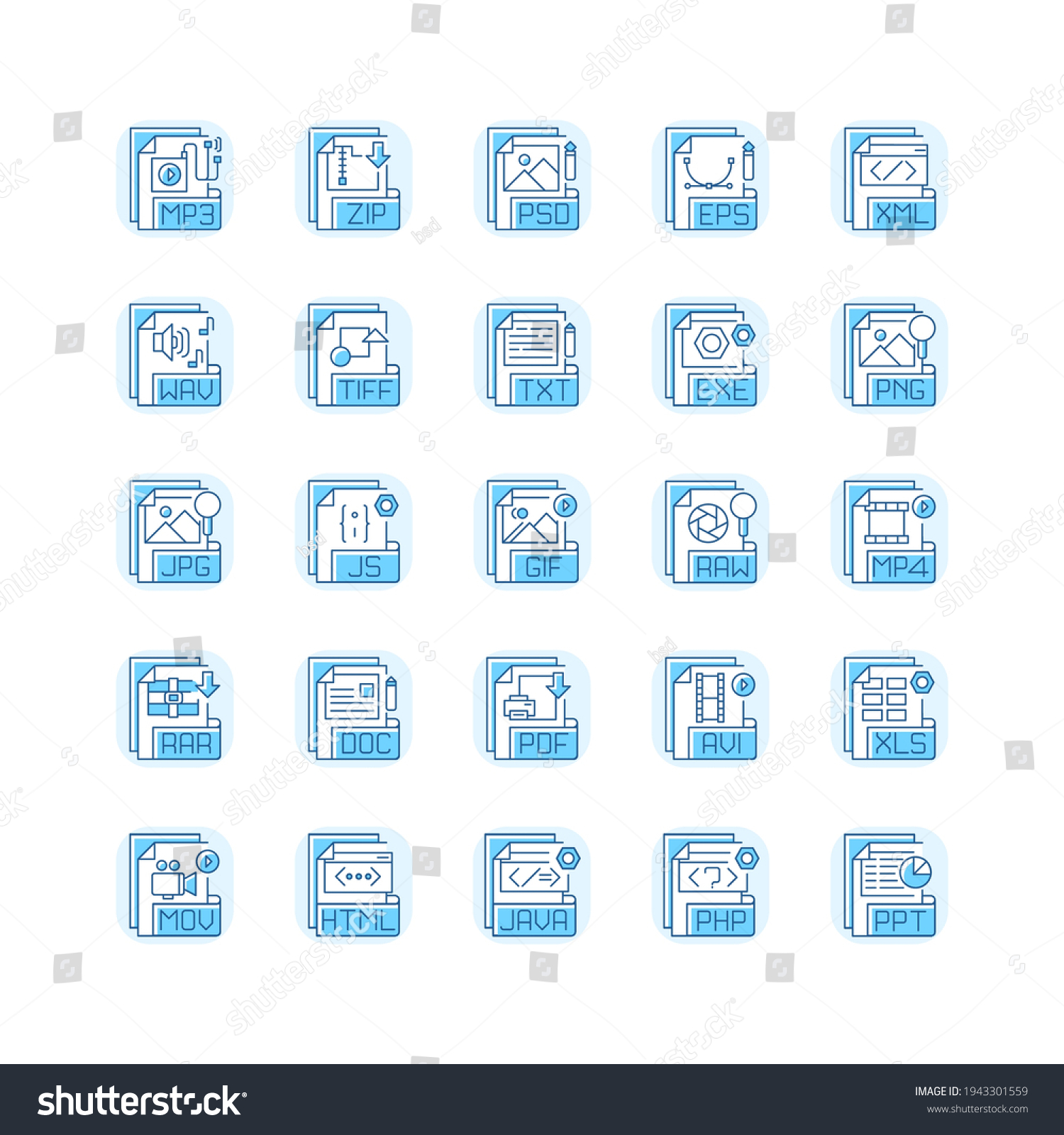 File extensions blue RGB color icons set. - Royalty Free Stock Vector ...