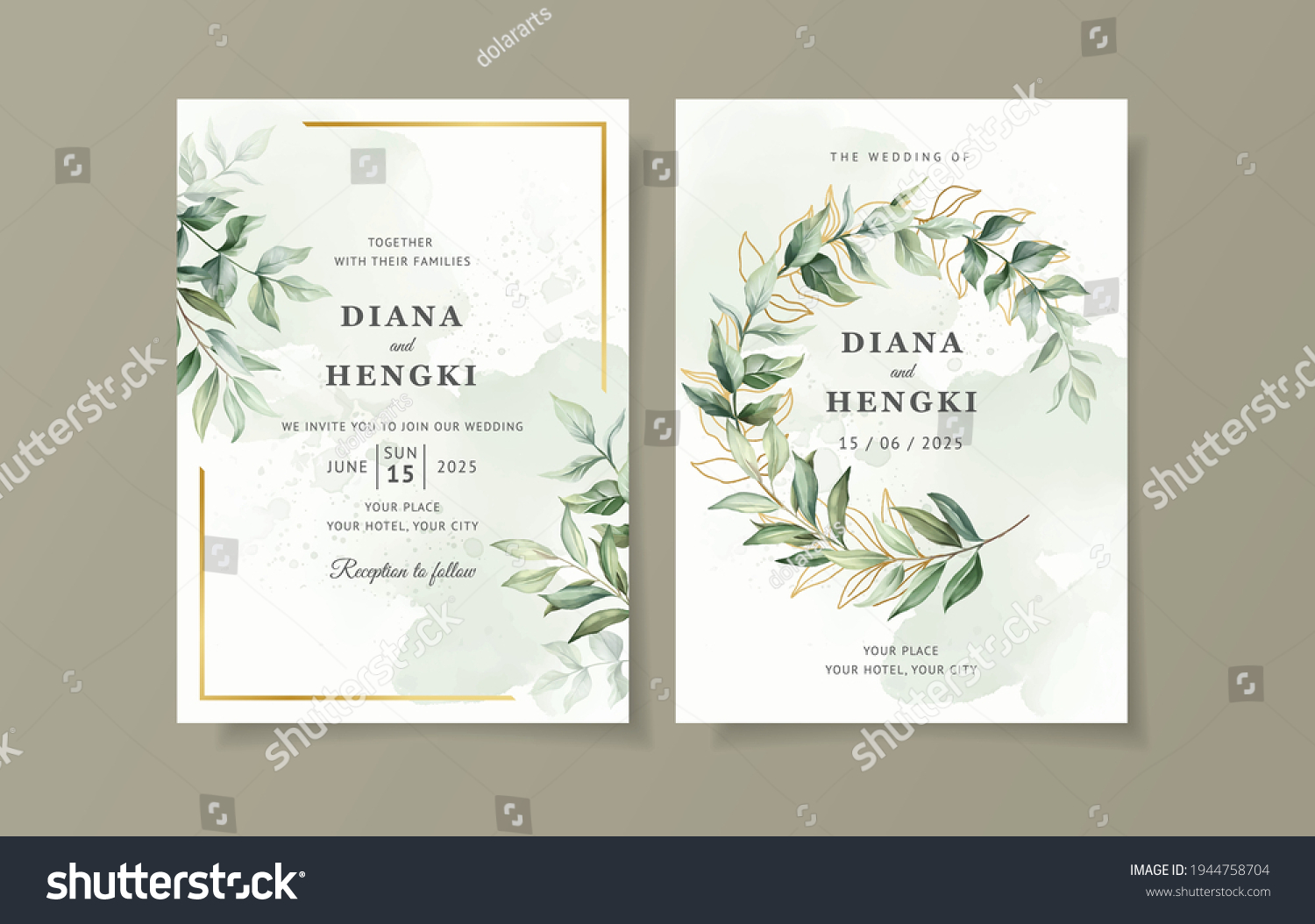 greenery wedding invitation card template #1944758704
