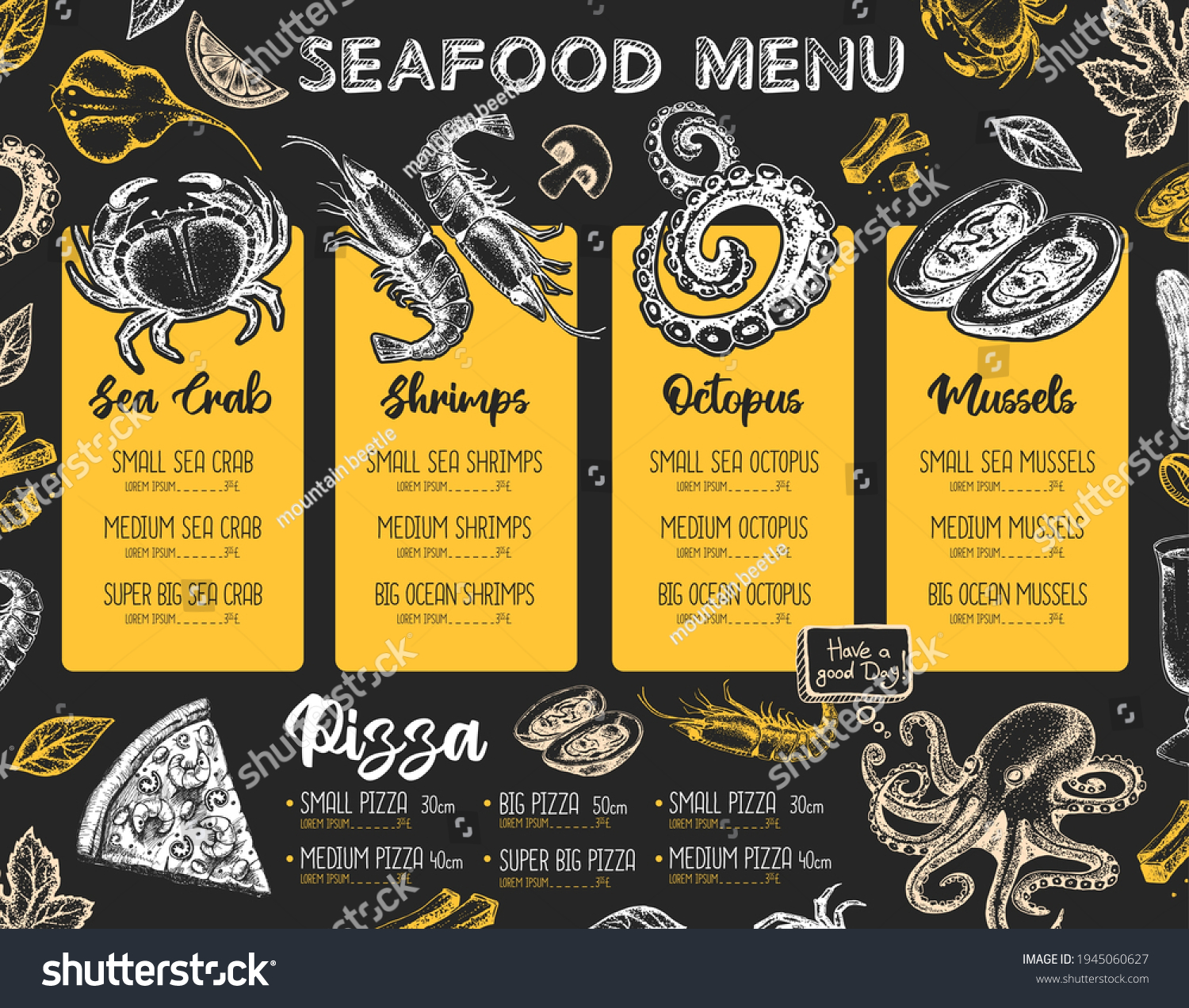 Restaurant seafood menu design. Decorative - Royalty Free Stock Vector ...