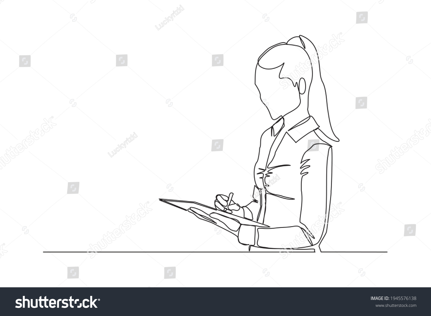Continuous line drawing of young happy female - Royalty Free Stock ...