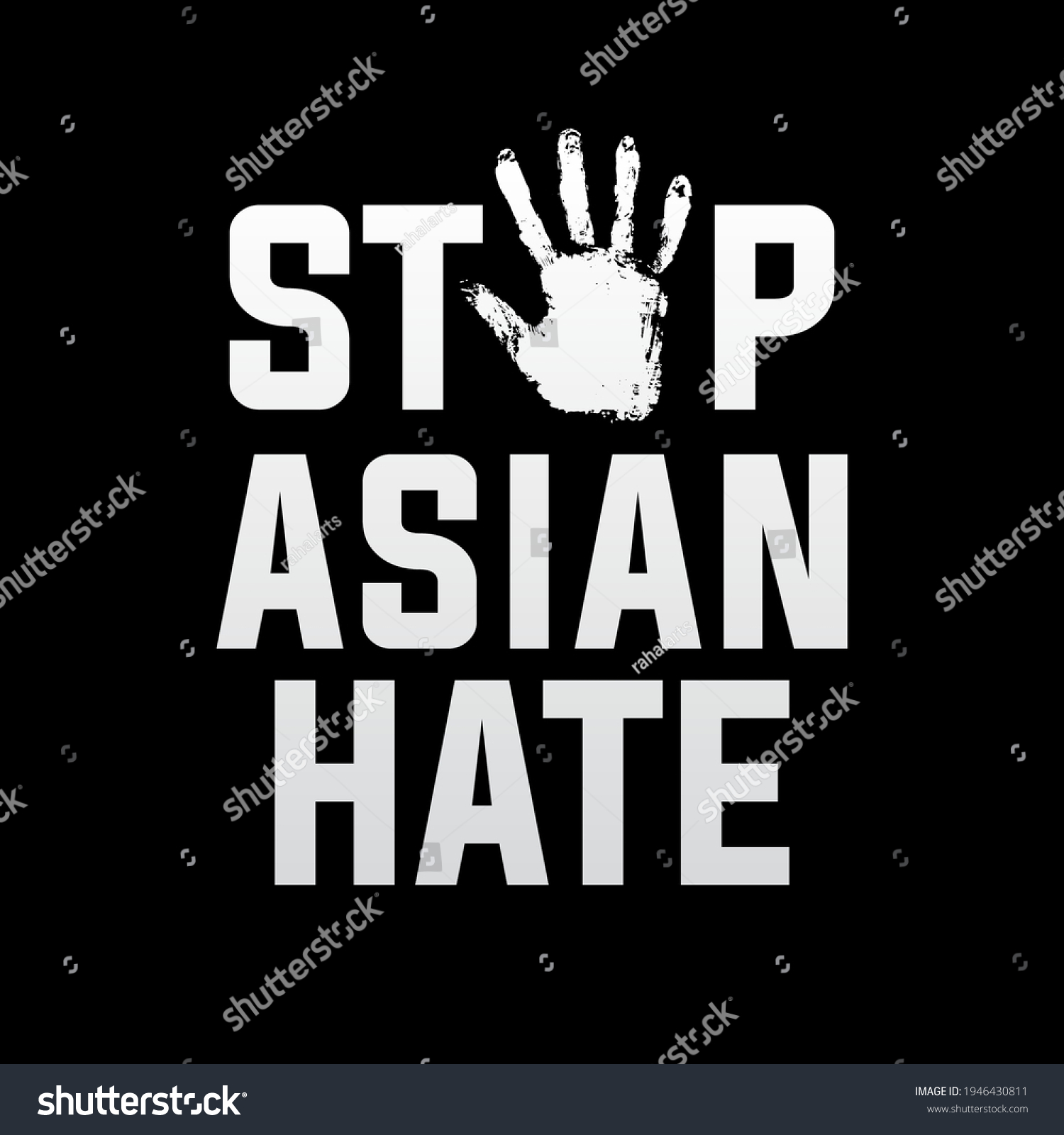 stop asian hate, modern creative banner, sign, design concept, social media post with white text and stop hand sign on a black background  #1946430811