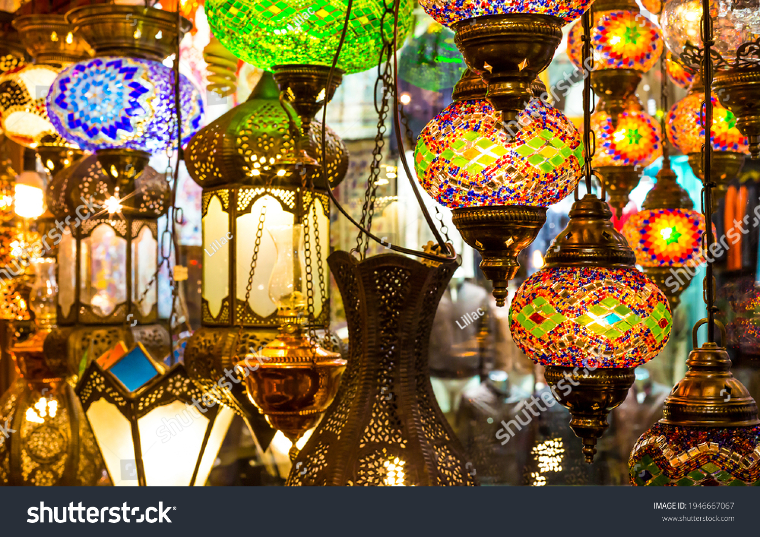 Oriental lamps in the Turkish bazaar. Lamp in East style #1946667067