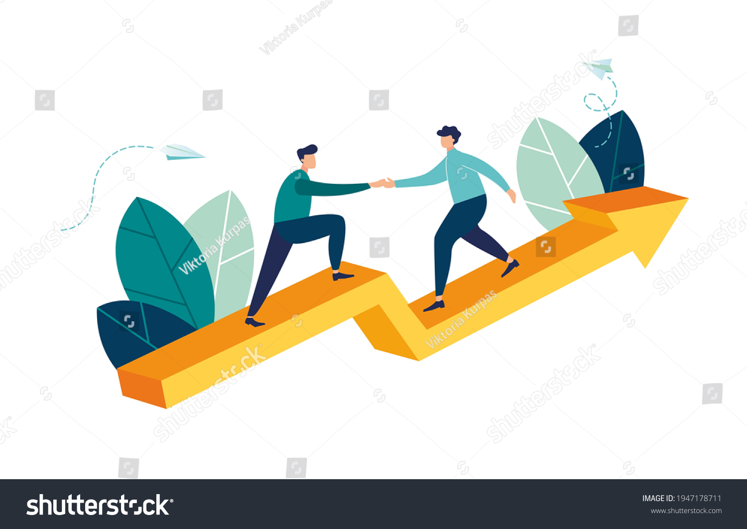 Goal-focused, increase motivation, way to achieve the goal, support and teamwork, help in overcoming obstacles, vector illustration  #1947178711