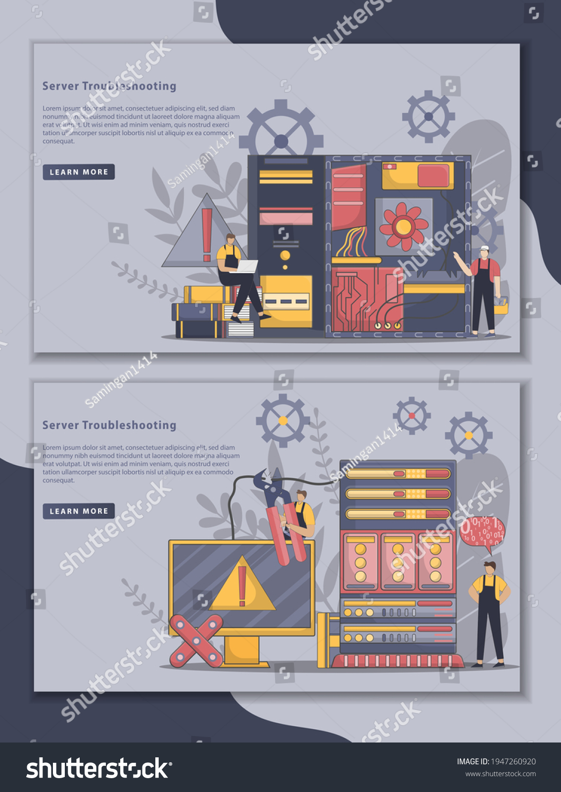 Set of Flatline design style Server Royalty Free Stock Vector