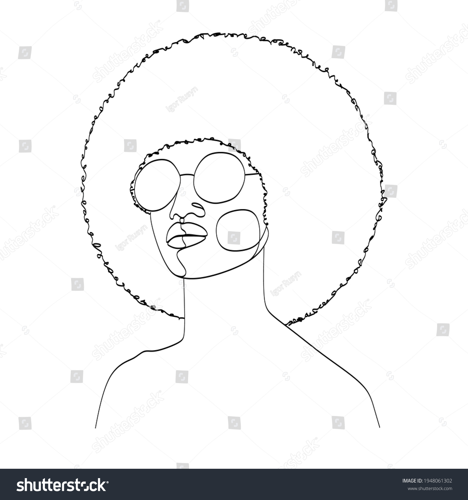 Line Art Woman Face Drawing. Black Woman Vector. - Royalty Free Stock ...