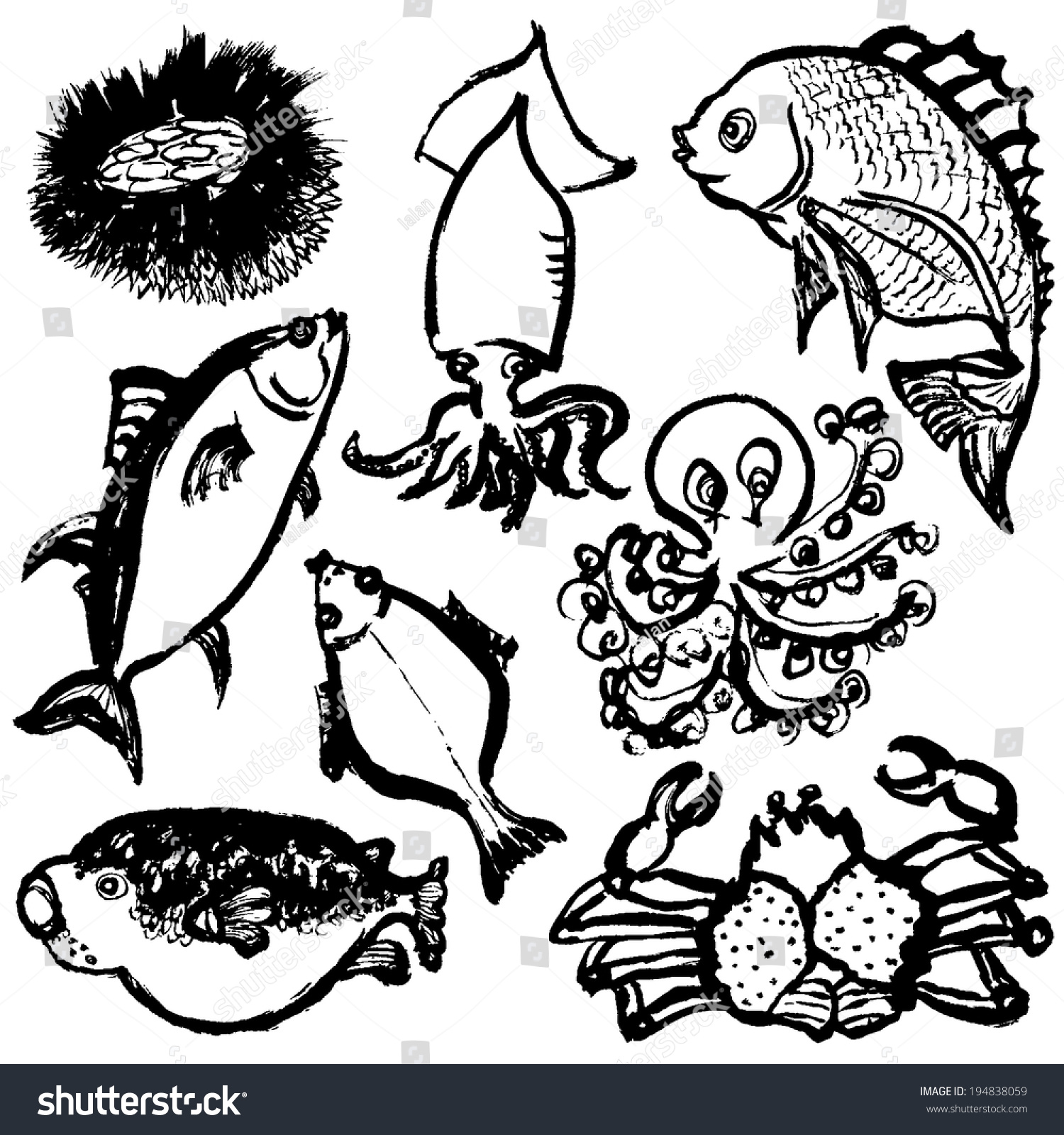 hand drawn fishes. - Royalty Free Stock Vector 194838059 - Avopix.com