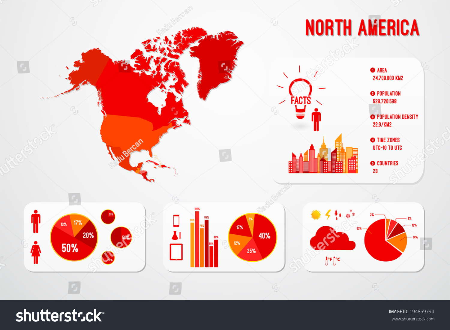 North America Continent Map Infographics Vector - Royalty Free Stock ...