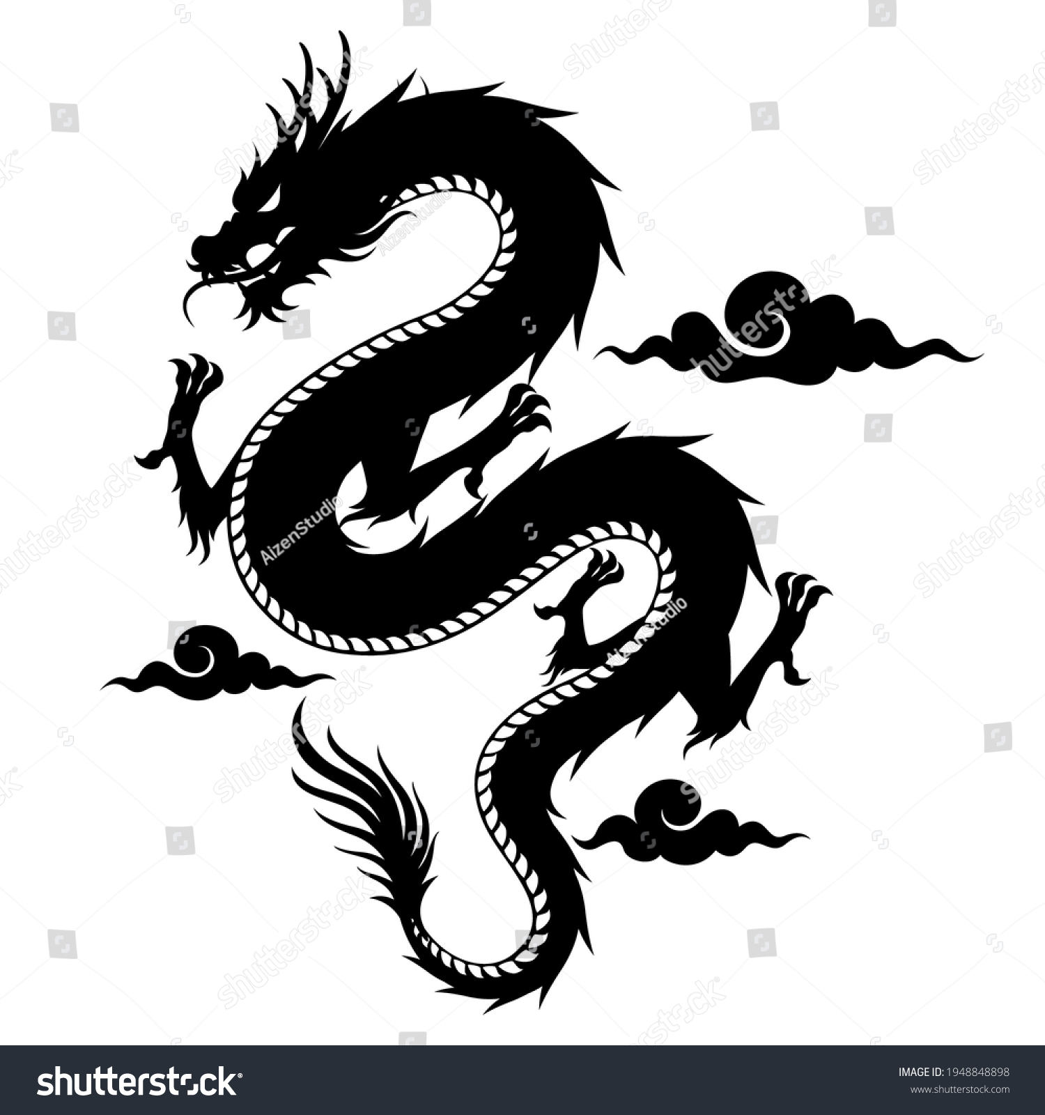 Black silhouette Chainese Dragon Tattoo on white - Royalty Free Stock ...