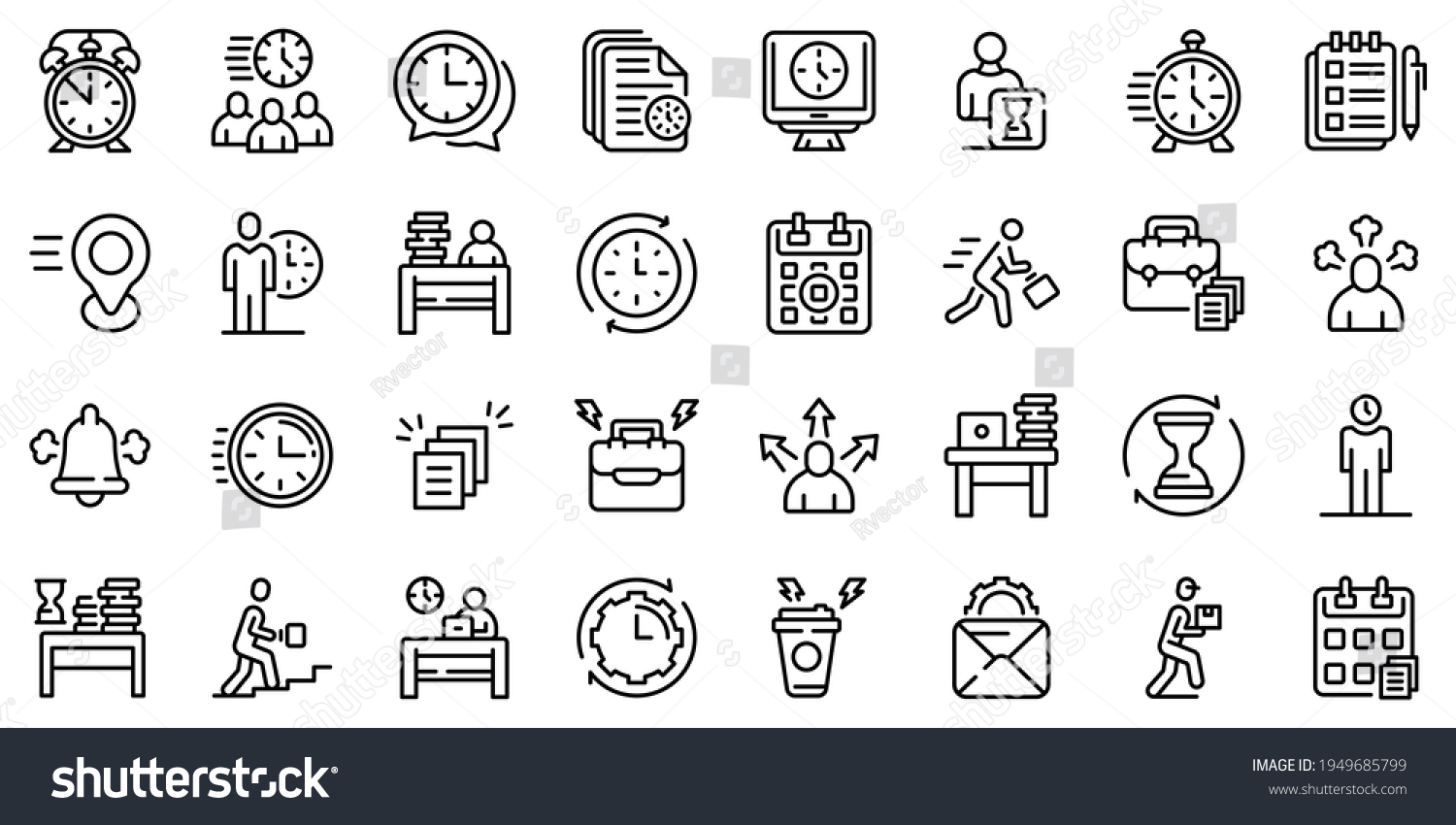 Rush job icons set. Outline set of rush job vector icons for web design isolated on white background #1949685799