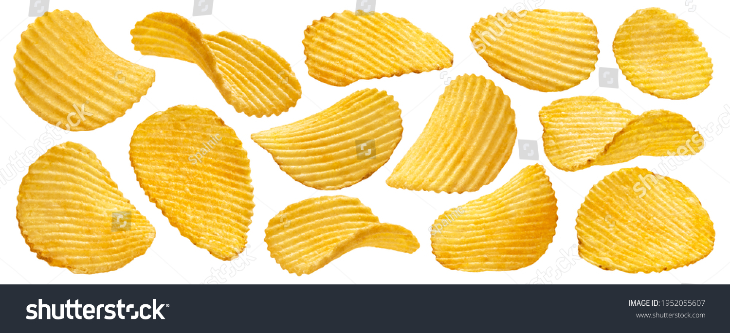 Ridged potato chips isolated on white background with clipping path, collection #1952055607