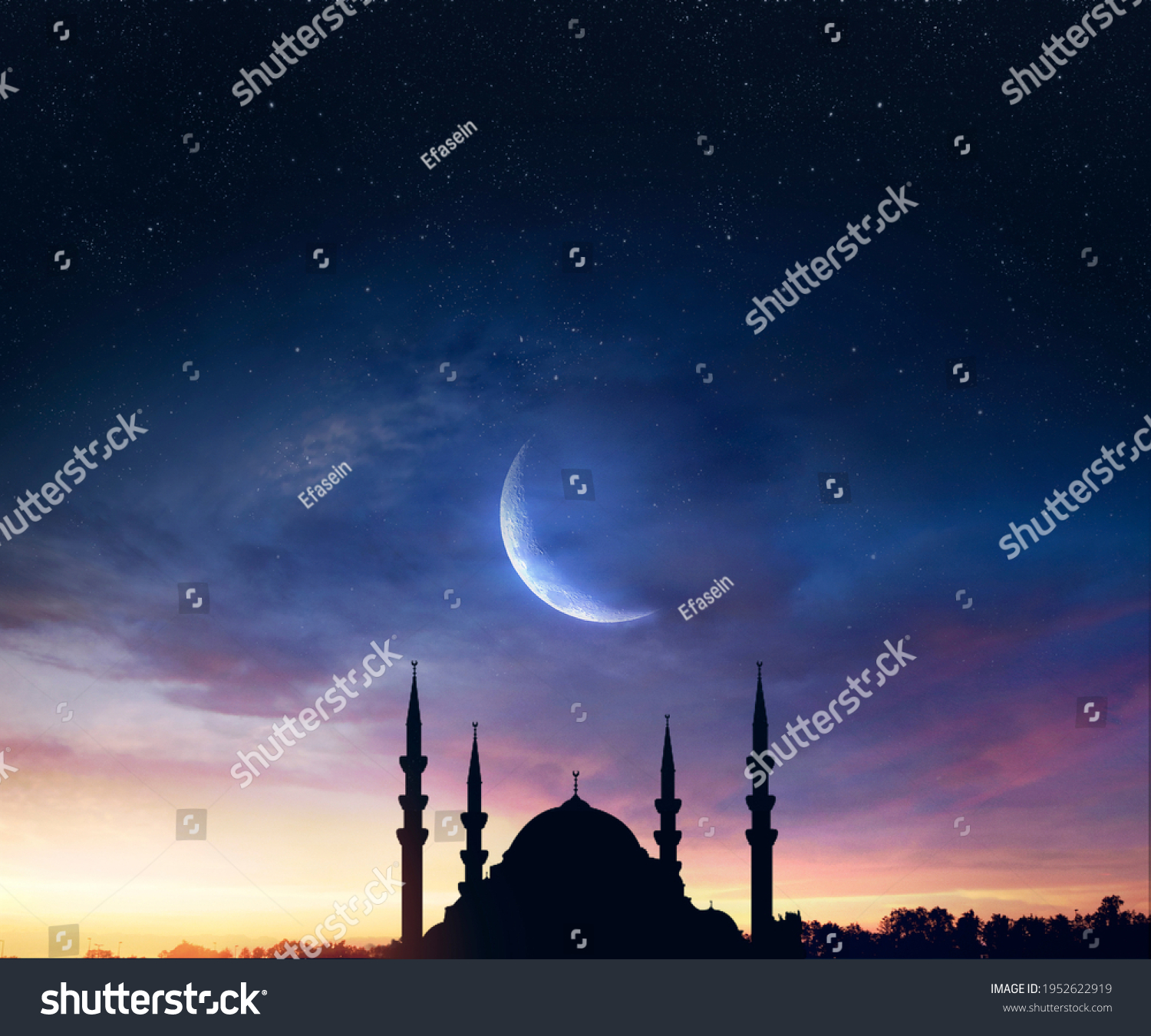 Mosque sunset sky, moon, holy night, islamic night and silhouette mosque, islamic wallpaper #1952622919