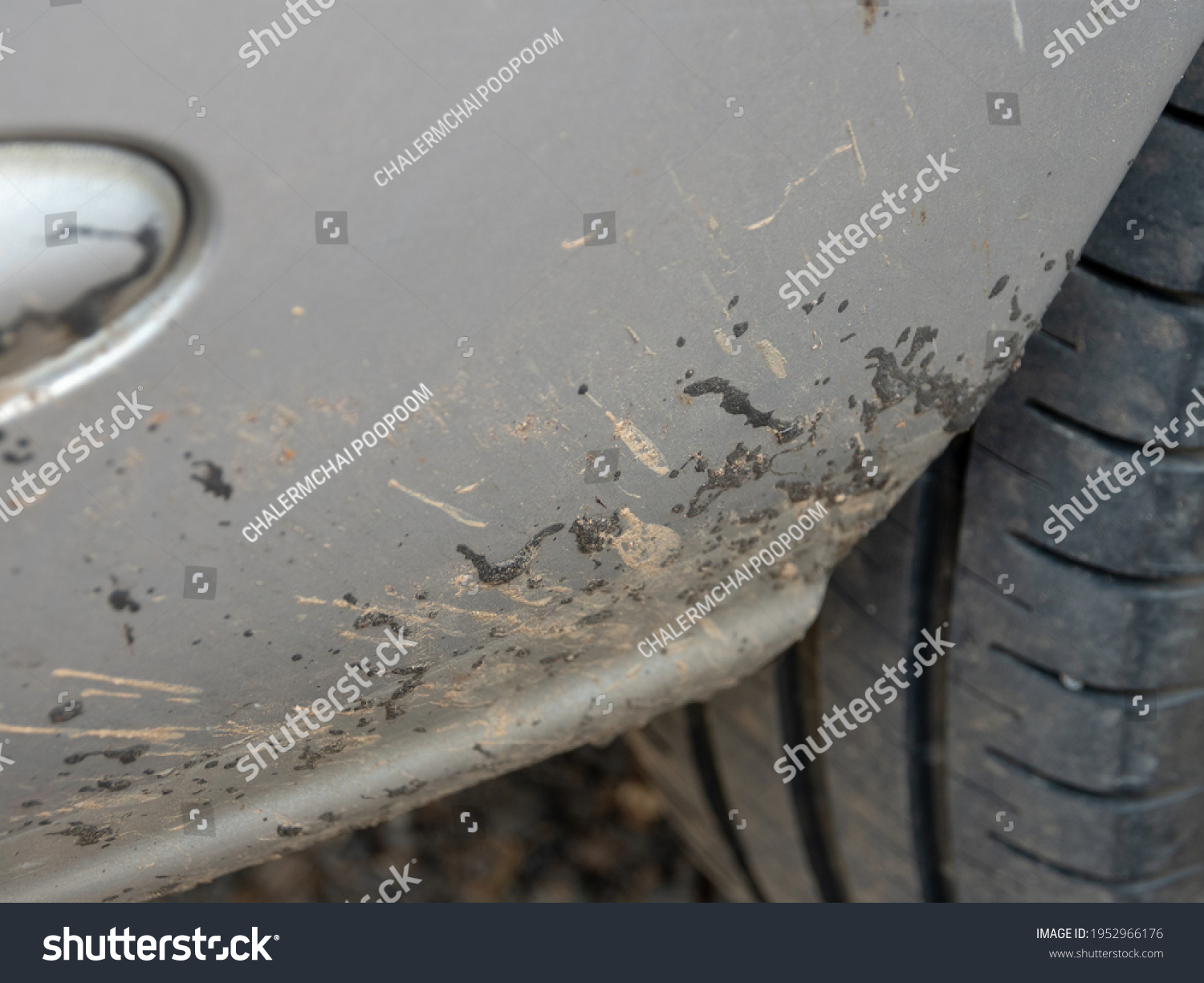 The asphalt is stuck on the car. #1952966176