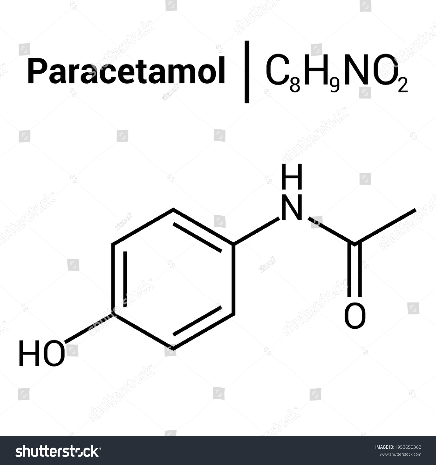 Chemical Structure Of Paracetamol Or Royalty Free Stock Vector 1953650362 0099