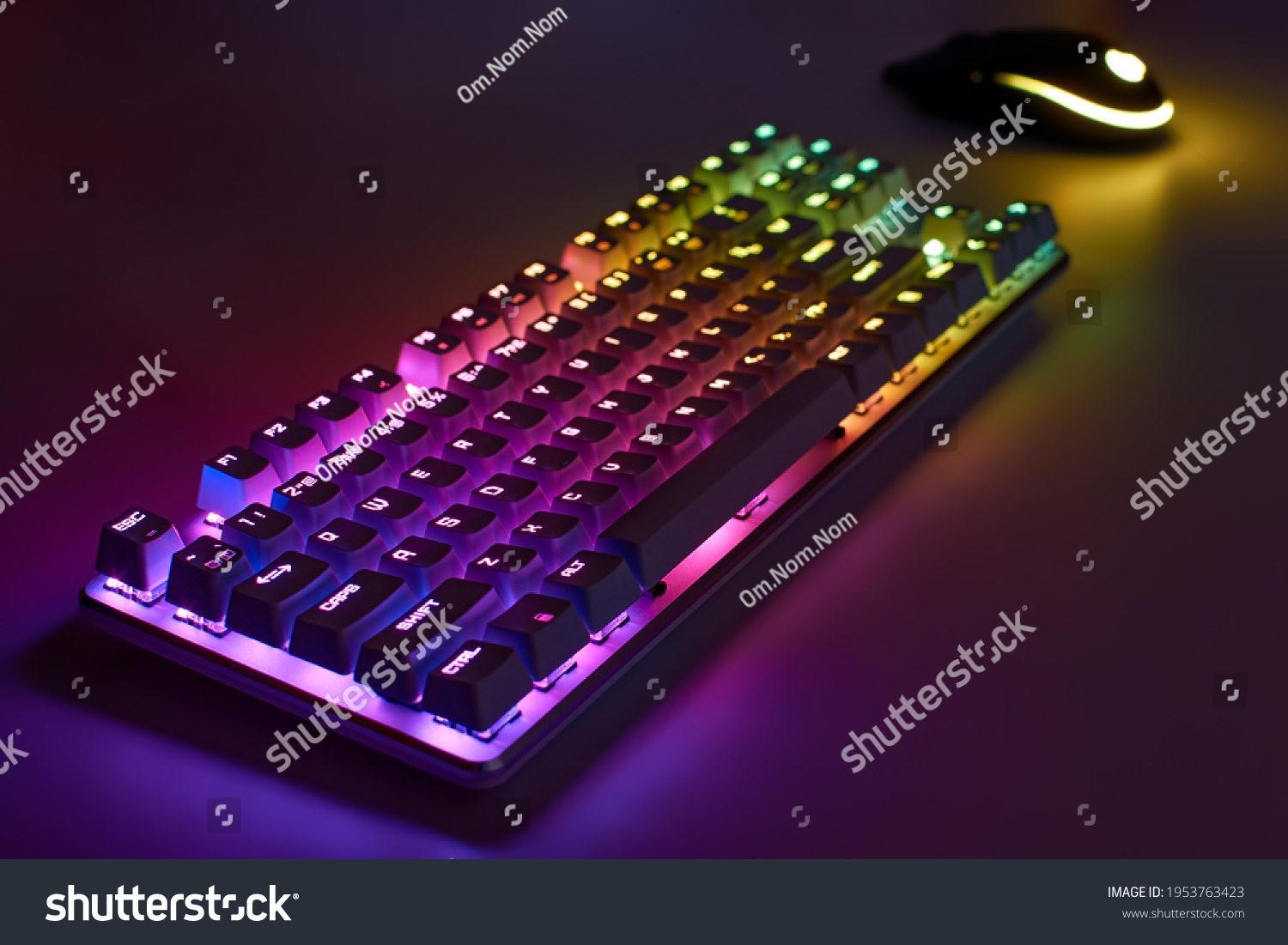 RGB gaming keyboard. Bright colorful keyboard with mouse, neon light. Mechanical keyboard with RGB light. #1953763423