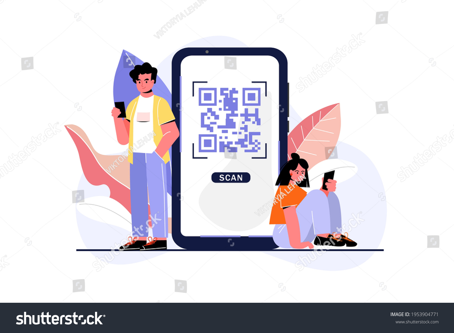 Qr Code Scanning Vector Illustration Concept Royalty Free Stock Vector 1953904771 3634