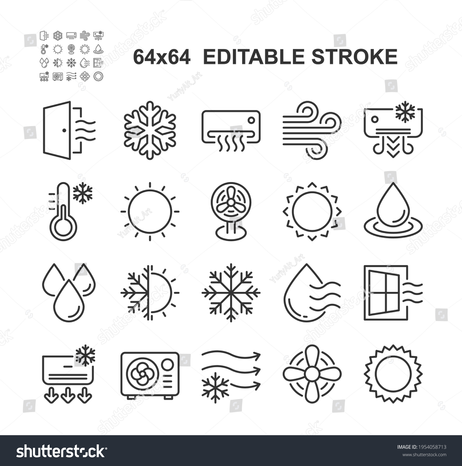 Set of Air Conditioning Line Icons. Vector Illustration. Editable Stroke, 64x64 Pixel Perfect. #1954058713