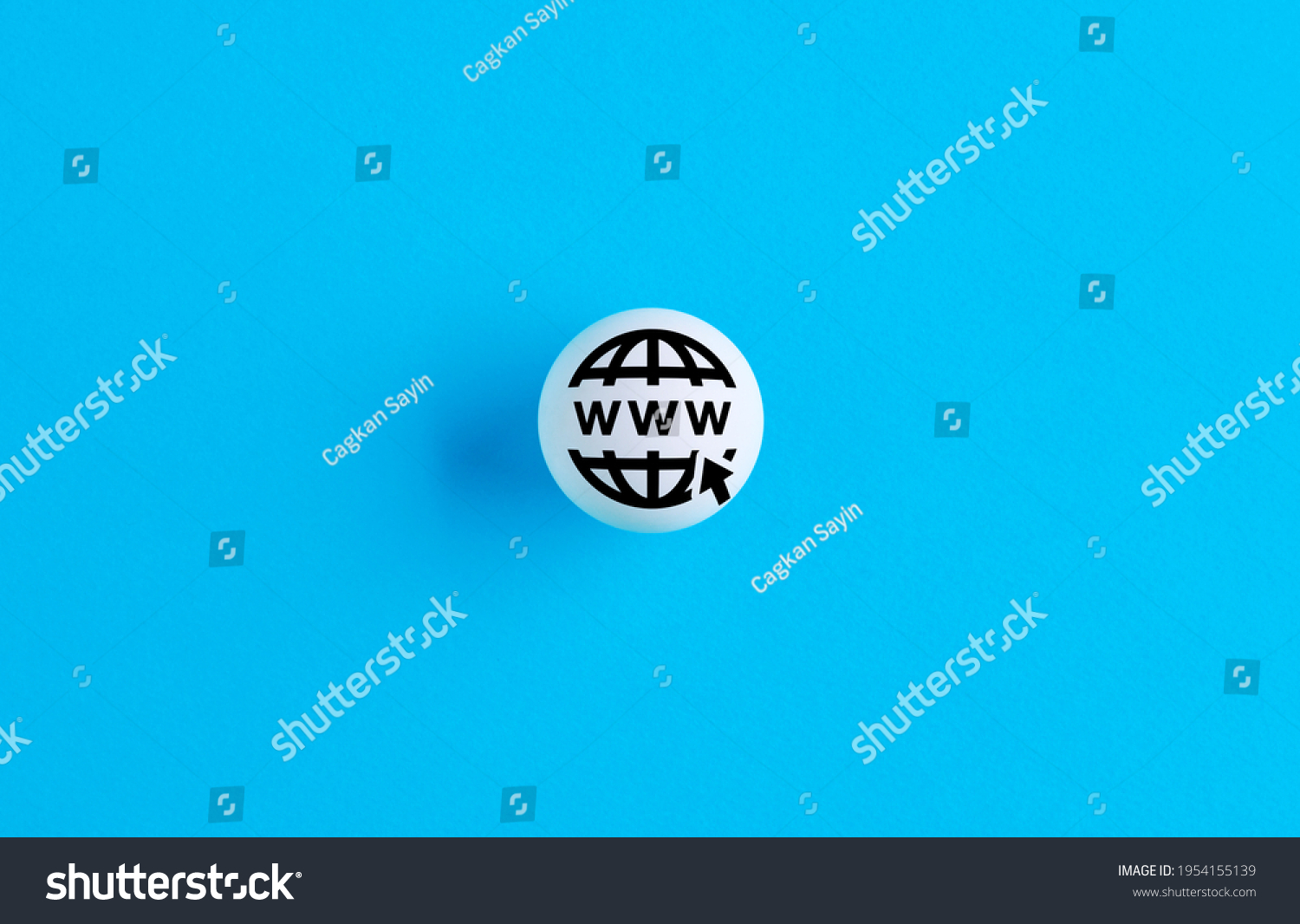 World wide web www symbol on a ball button on blue background. Internet technology concept. #1954155139