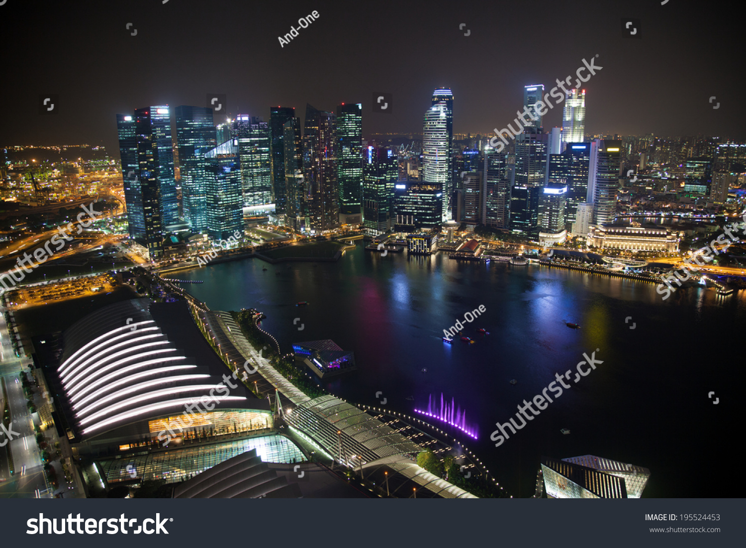 Skyscrapers in Singapore's business centre at night #195524453