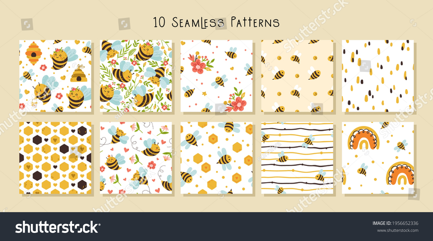 Honey bee cartoon kids seamless pattern or digital paper bundle #1956652336