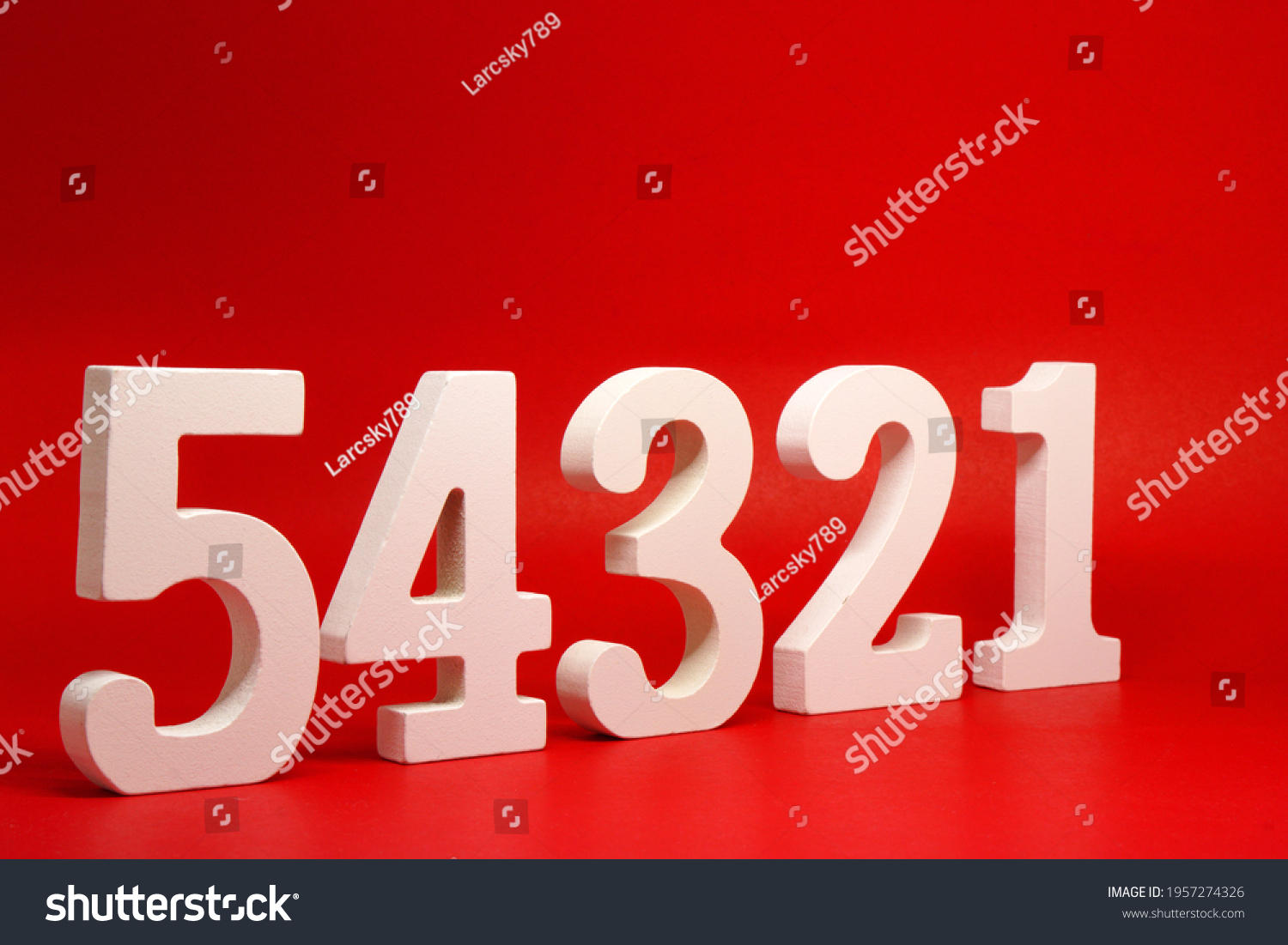 Counting numbers ( 1 2 3 4 5 ) white number wooden on Red Background with Copy Space - One Two Three Four Five  #1957274326