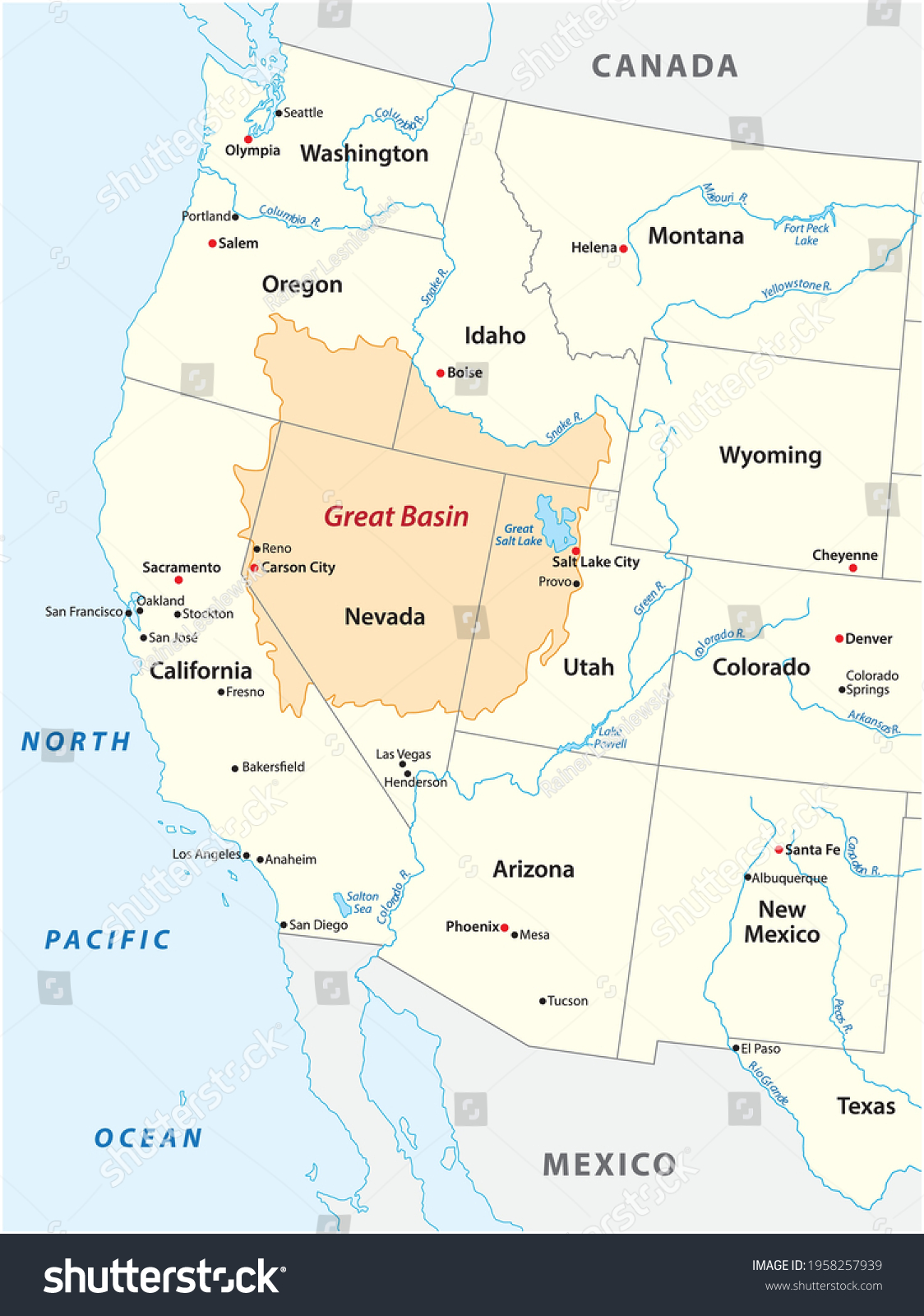 Vector Map Of The Great Basin In The Western Royalty Free Stock Avopix 1958257939