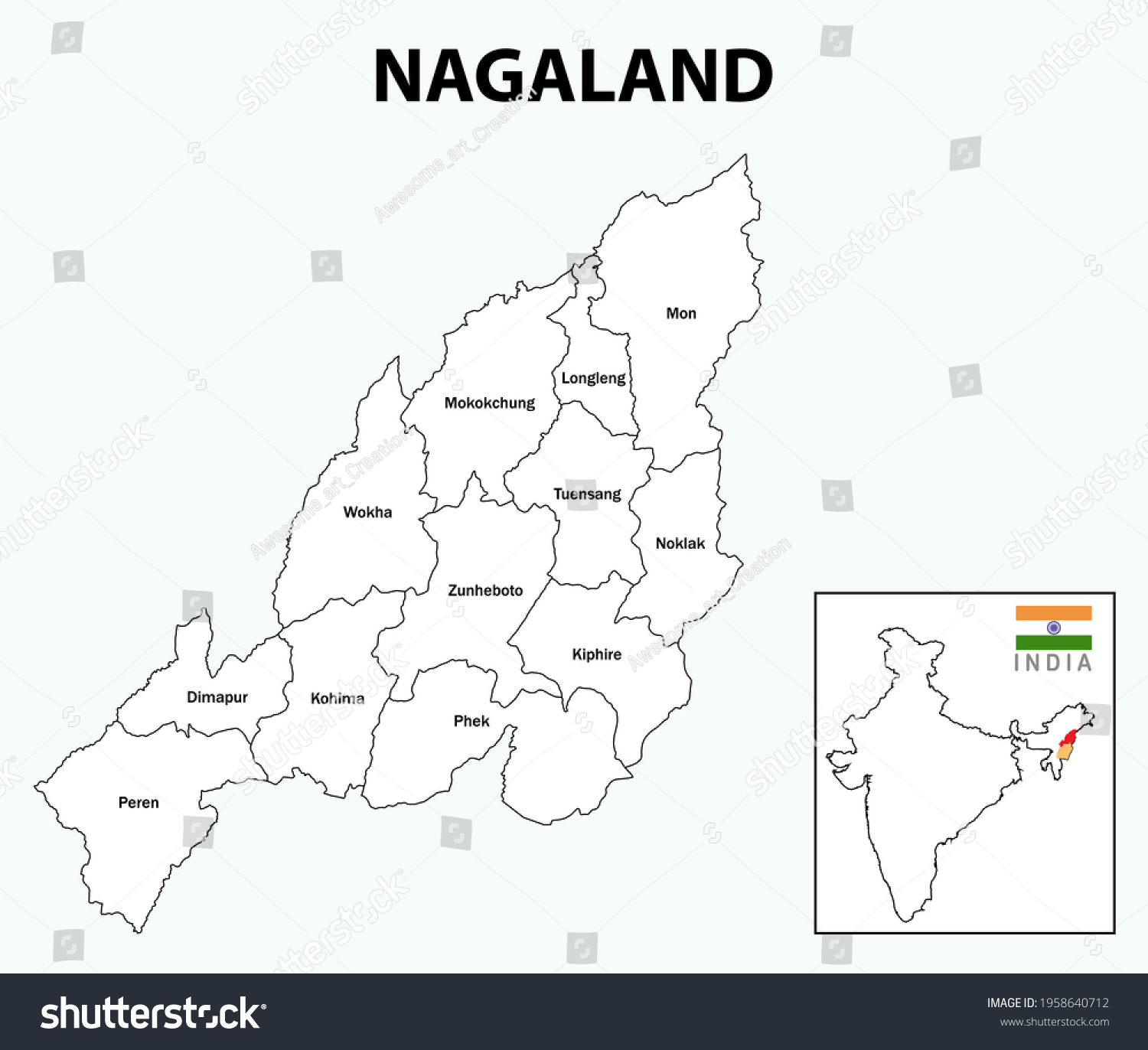 Nagaland map. District map of Nagaland. Nagaland - Royalty Free Stock ...