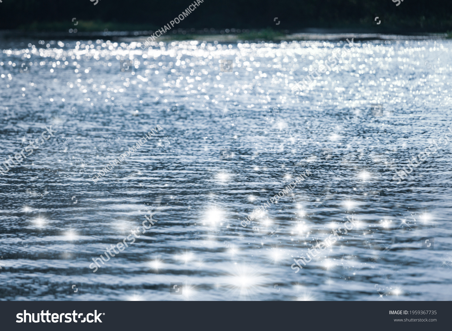 Blurry water wave ripple with  bright abstract bokeh of sun ligh.Nature background. #1959367735
