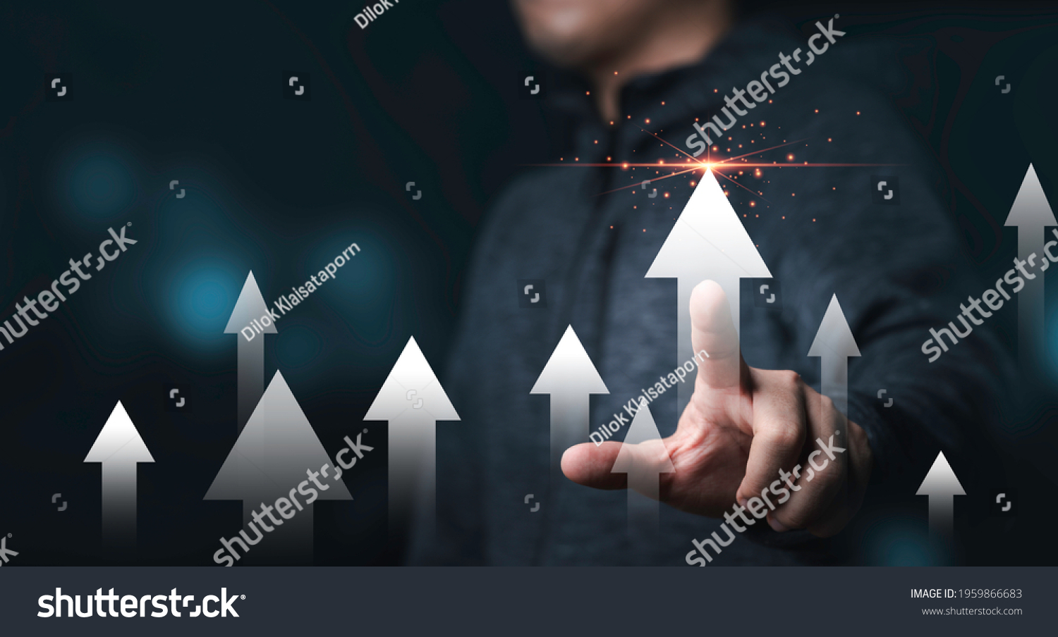 Businessman touching rise up white arrow for business and profit growth concept. #1959866683