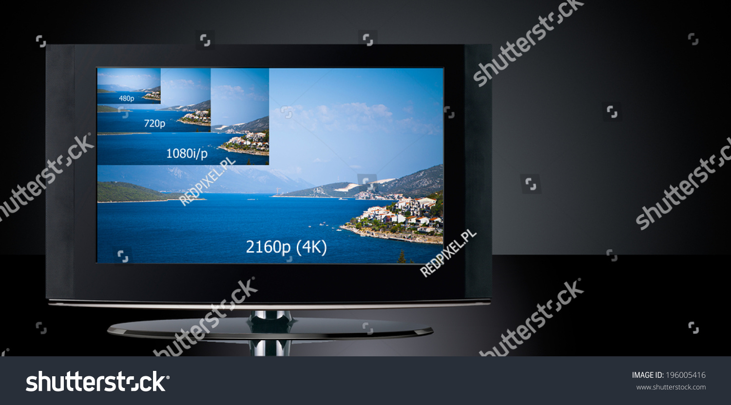4K television display with comparison of resolutions. Ultra HD on on modern TV #196005416