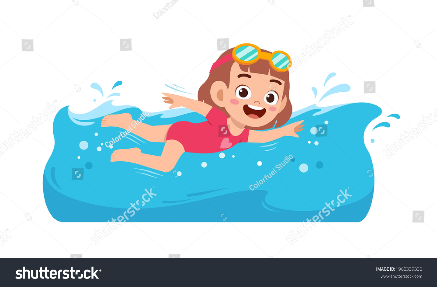cute little kid girl swim under water on summer holiday #1960339336