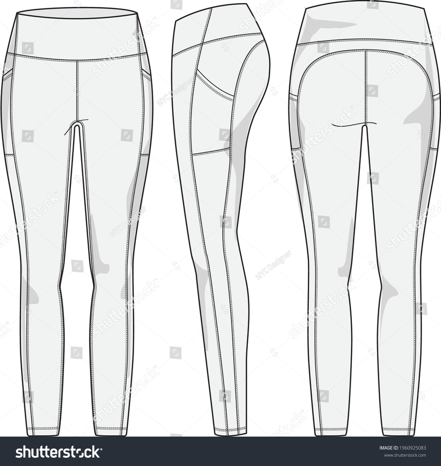 Women's athletic wear legging vector technical sketch #1960925083