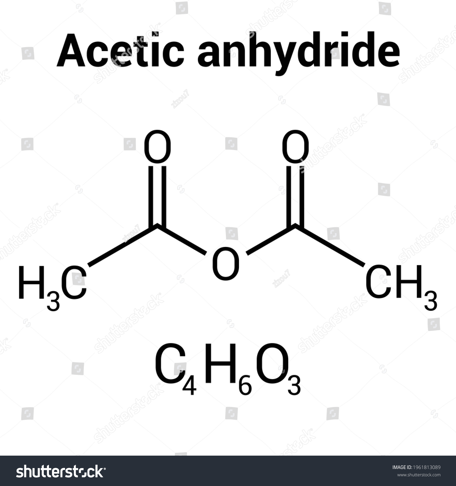 Chemical Structure Of Acetic Anhydride C4h6o3 Royalty Free Stock Vector 1961813089 9671