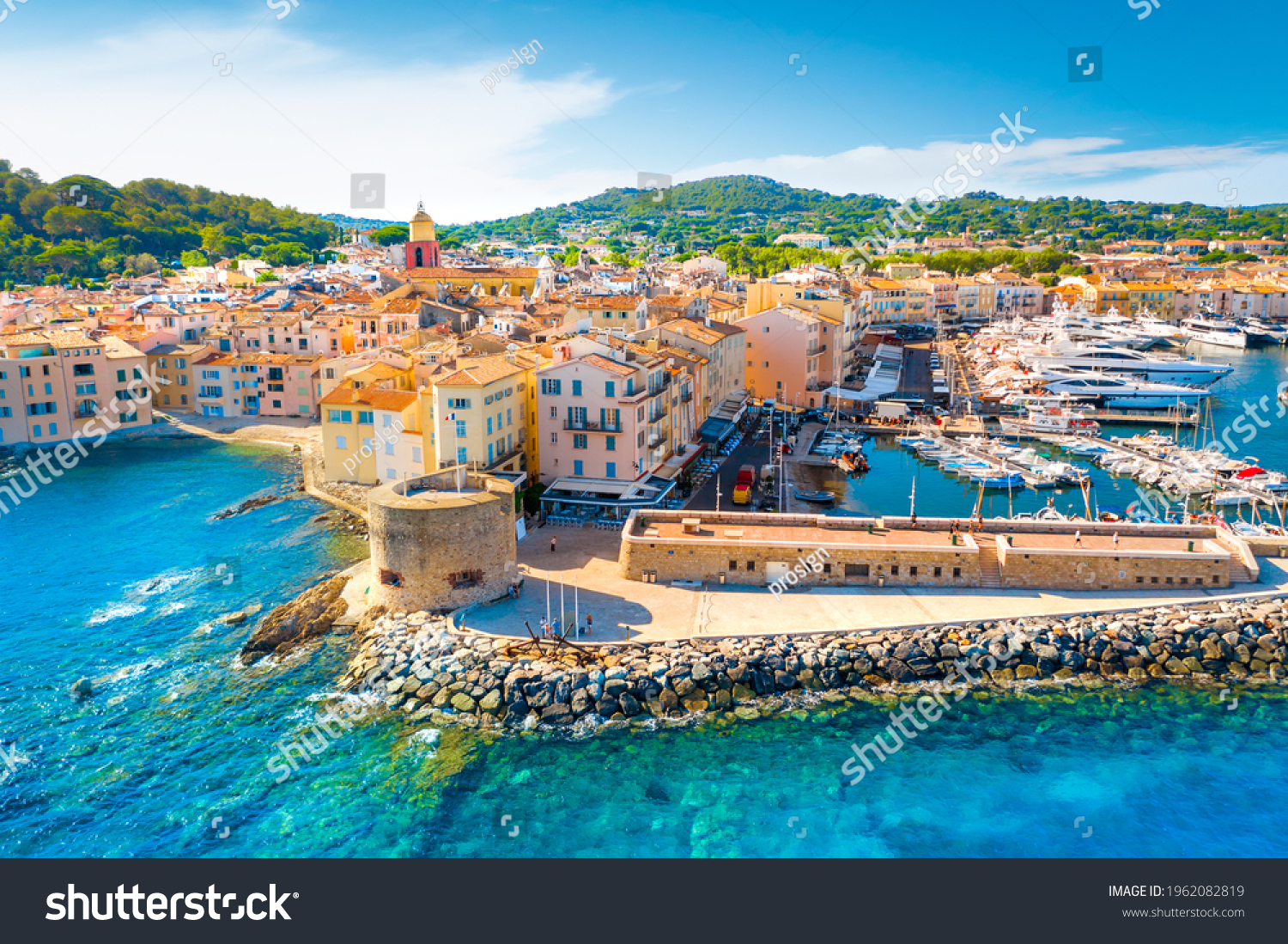 View of the city of Saint-Tropez, Provence, Cote d'Azur, a popular travel destination in Europe #1962082819