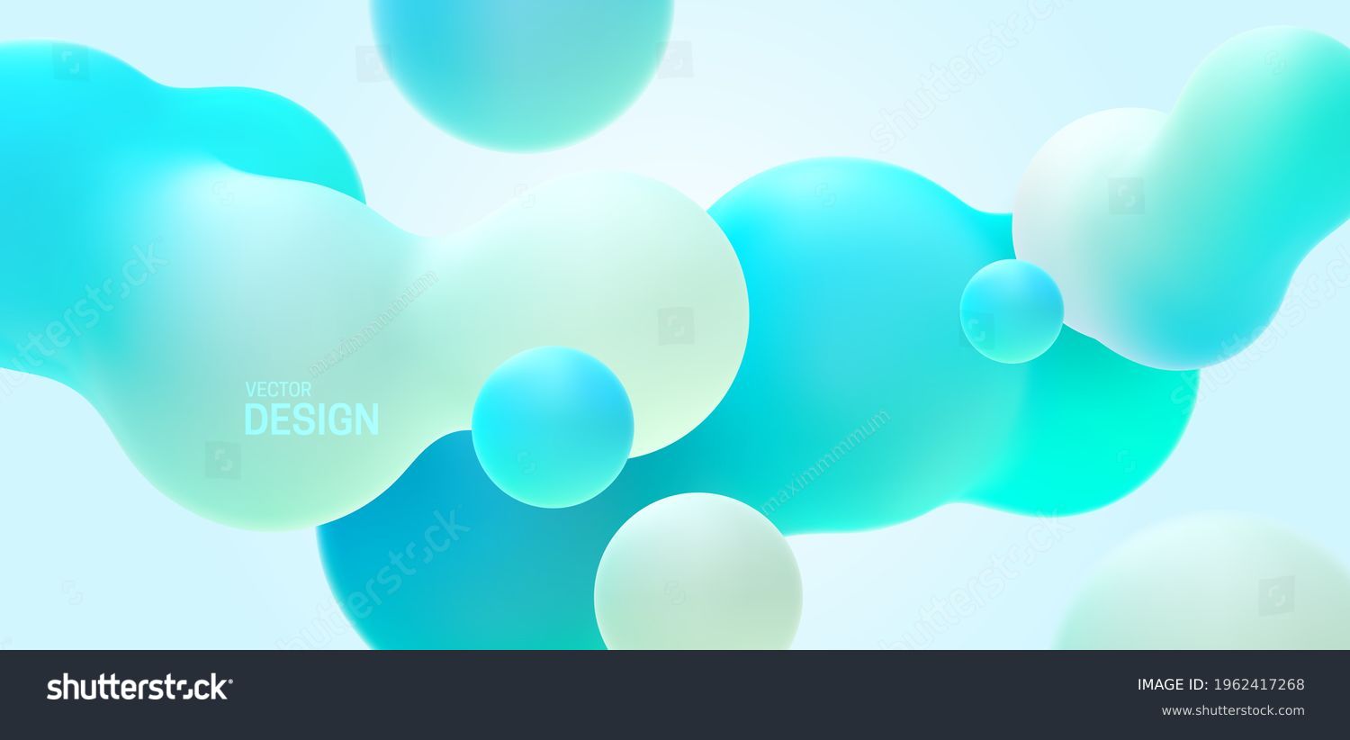 Gradient background with turquoise metaball shapes. Morphing colorful blobs. Vector 3d illustration. Abstract 3d background. Liquid colors. Banner or sign design #1962417268