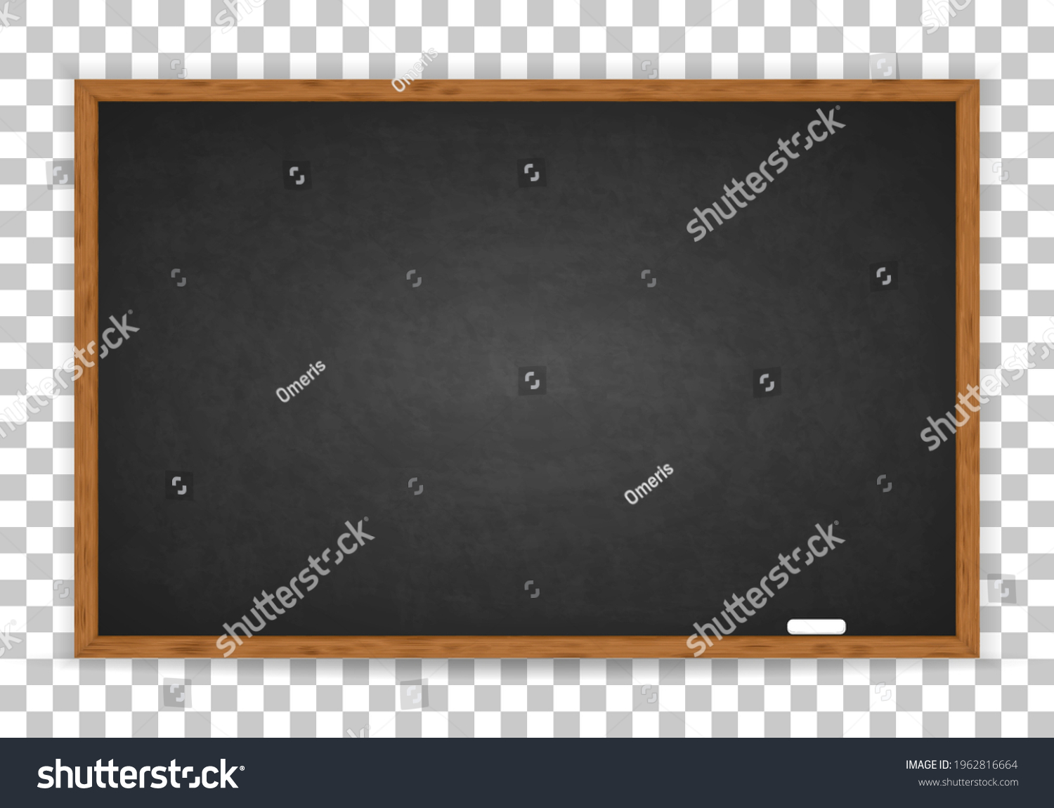 Rubbed out dirty chalkboard. Realistic blackboard in wood frame isolated on transparent background. Empty chalkboard for restaurant menu or school class. Sign black board for design prints. Vector #1962816664