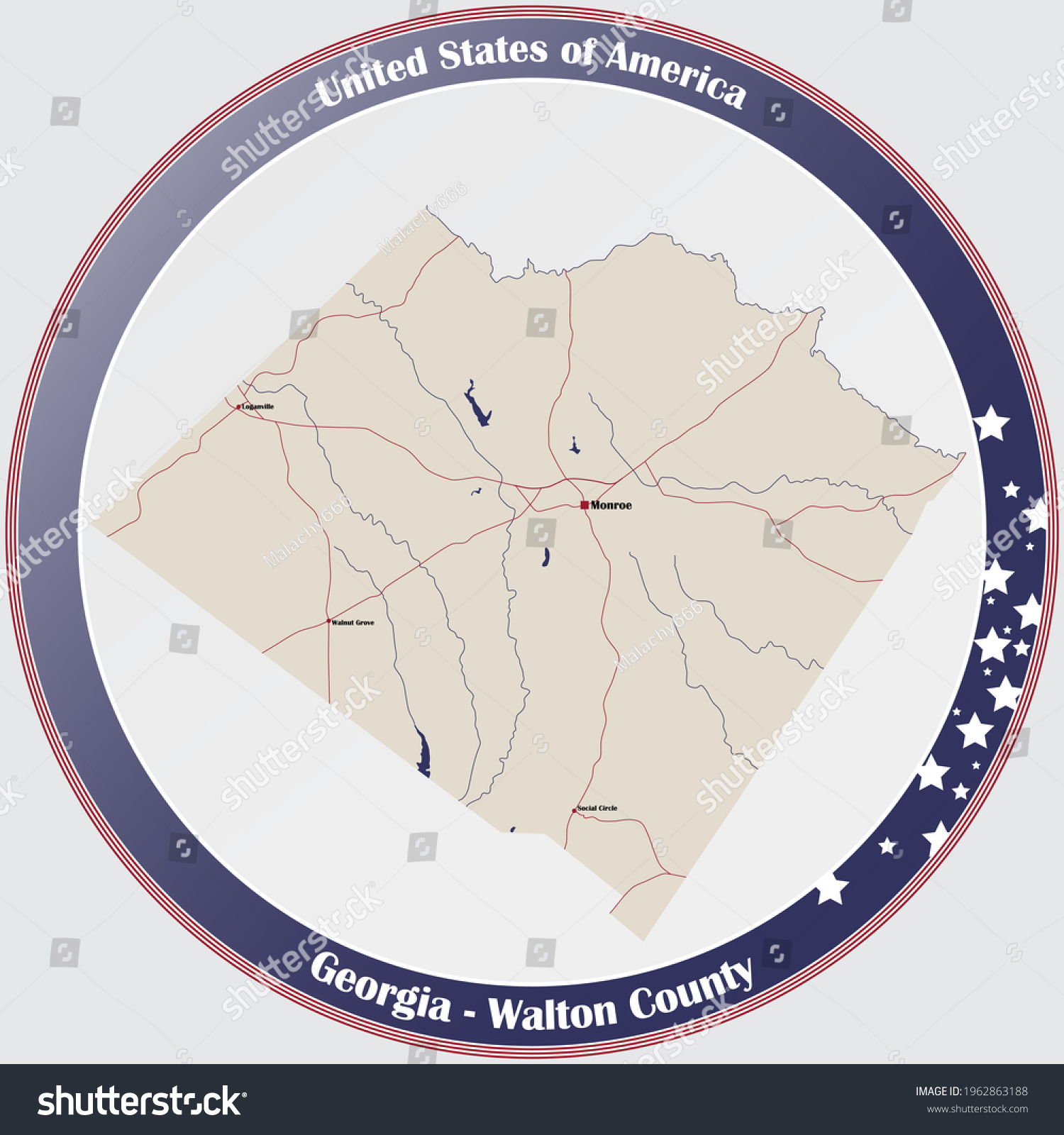 Large And Detailed Map Of Walton County In Royalty Free Stock Vector