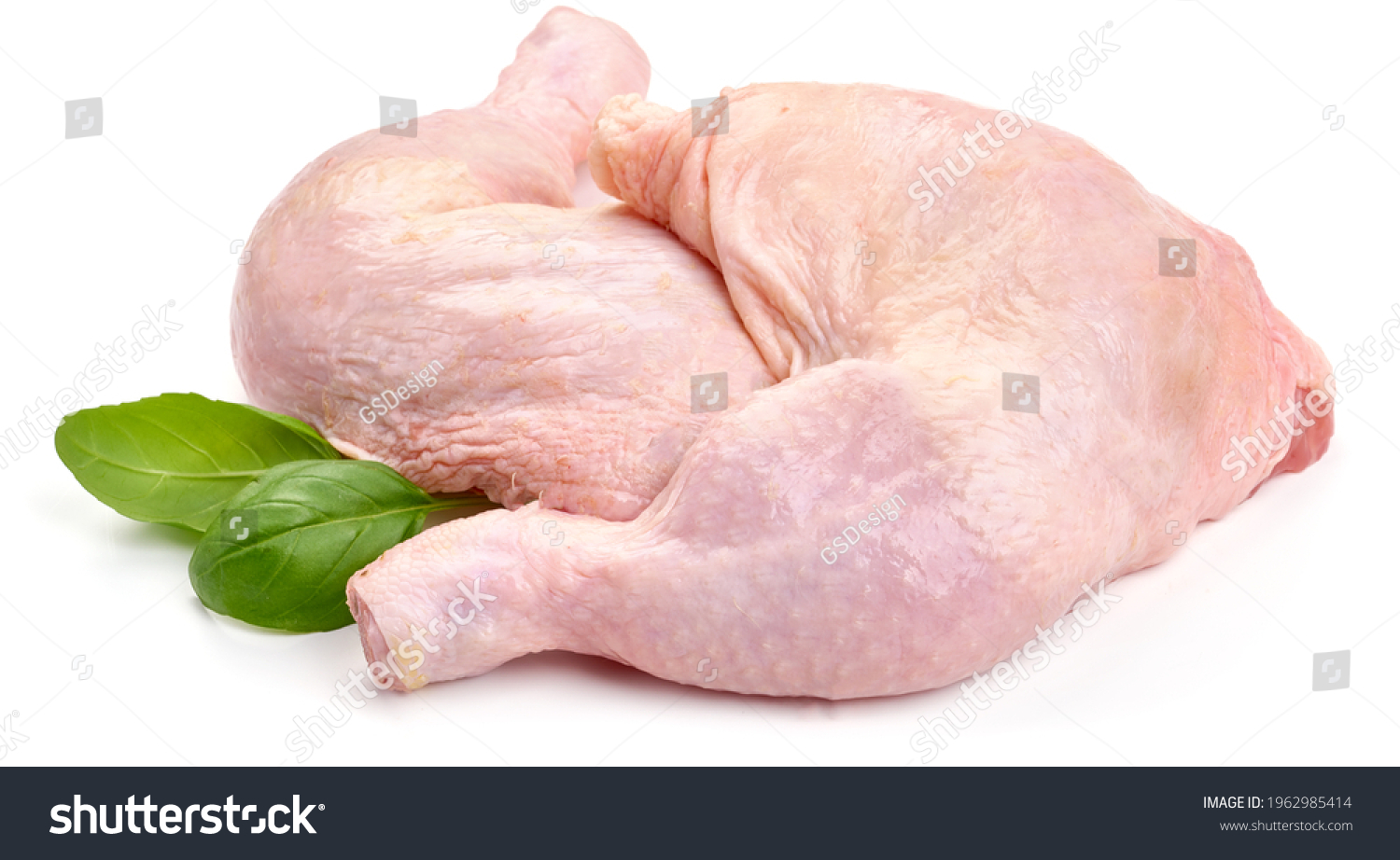 Raw chicken leg quarters, isolated on white background. High resolution image. #1962985414