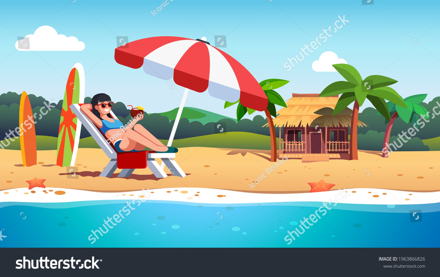 Tourist woman lying on deck chair sunbathing - Royalty Free Stock ...