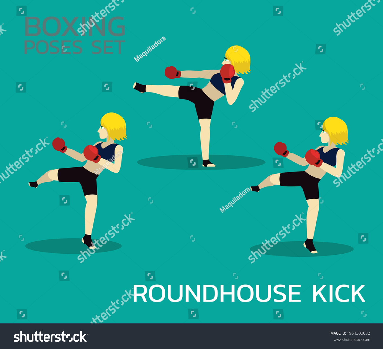 Roundhouse Kick Manga Boxing Poses Set Woman - Royalty Free Stock ...