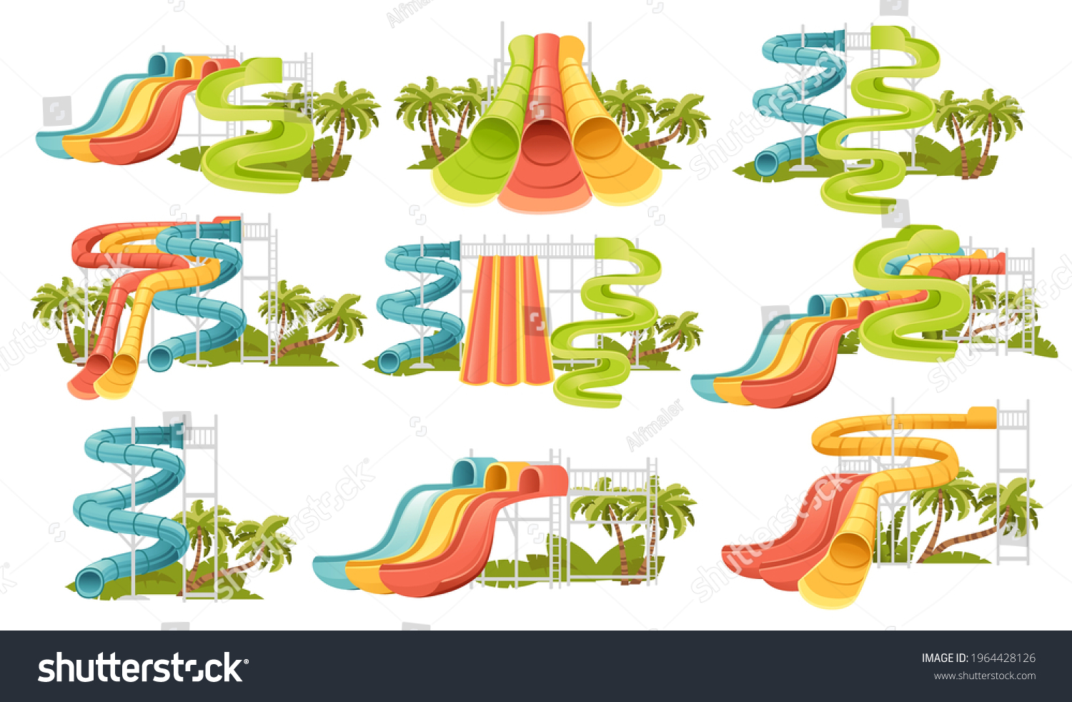 Set Of Waterpark Illustration With Colored Royalty Free Stock Vector