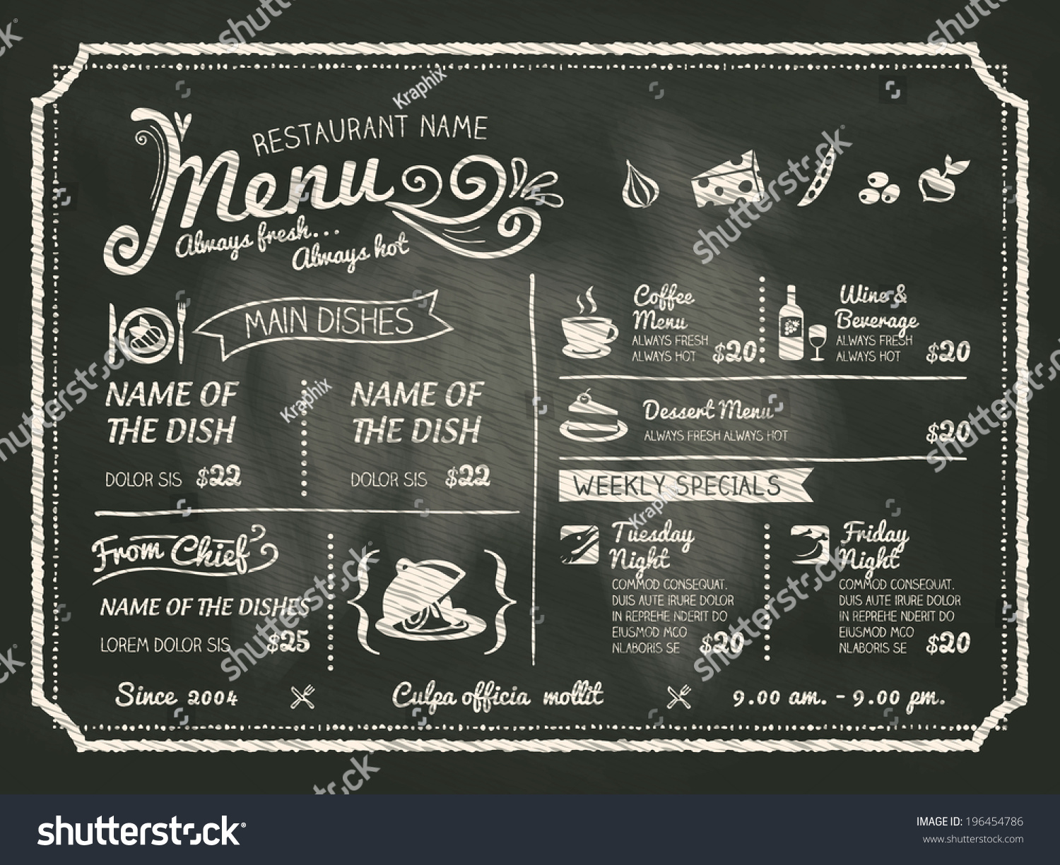 Restaurant Food Menu Design with Chalkboard Background #196454786